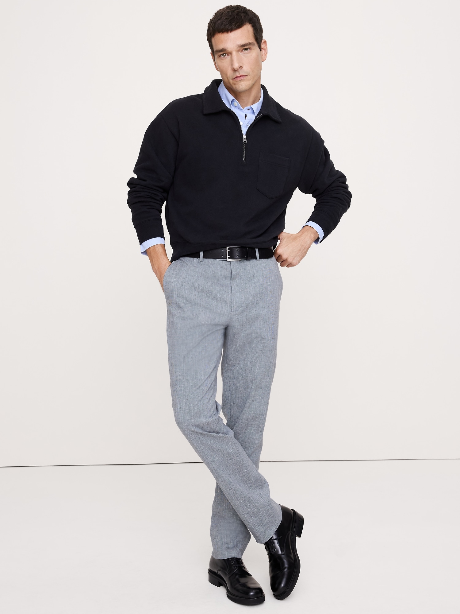 Pantalon habillé infroissable à coupe étroite - Gris Bleu