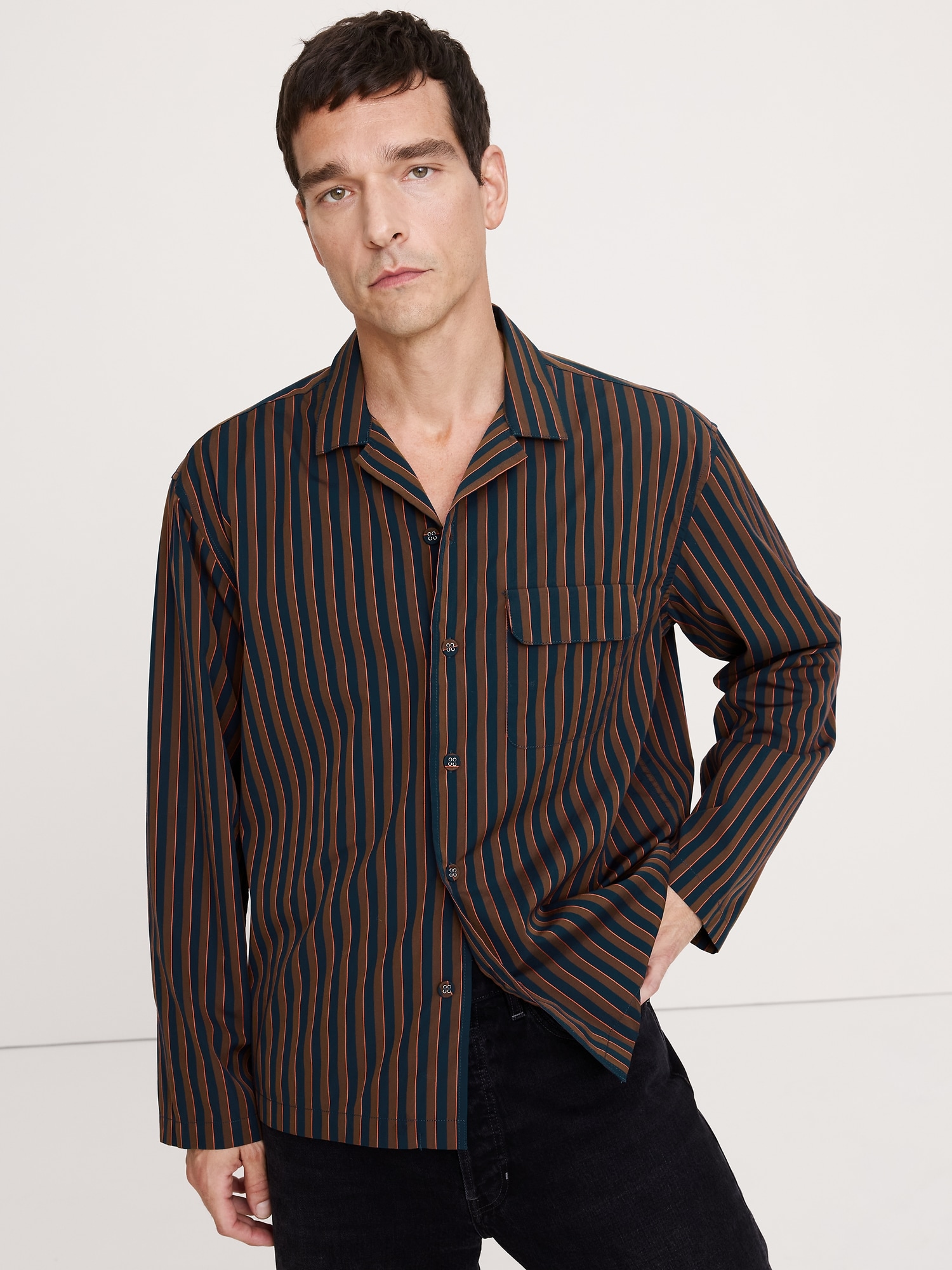 Chemise de vacances décontractée en popeline de coton - Bleu Marine Et Rose