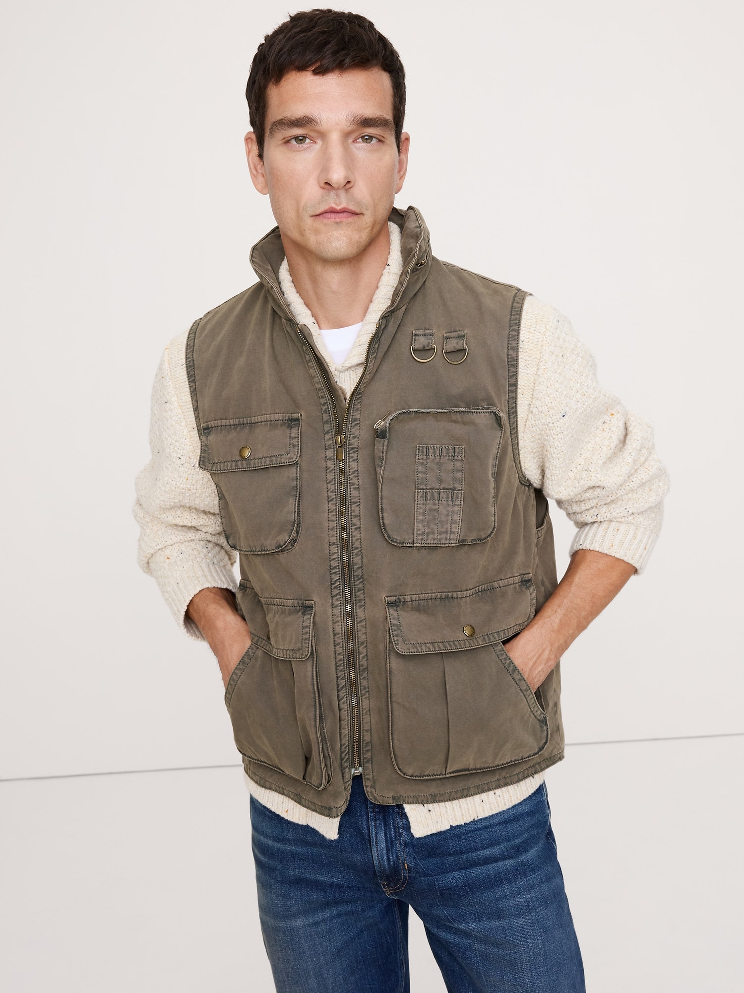 Gilet de photojournaliste - Vert Olive Cendré