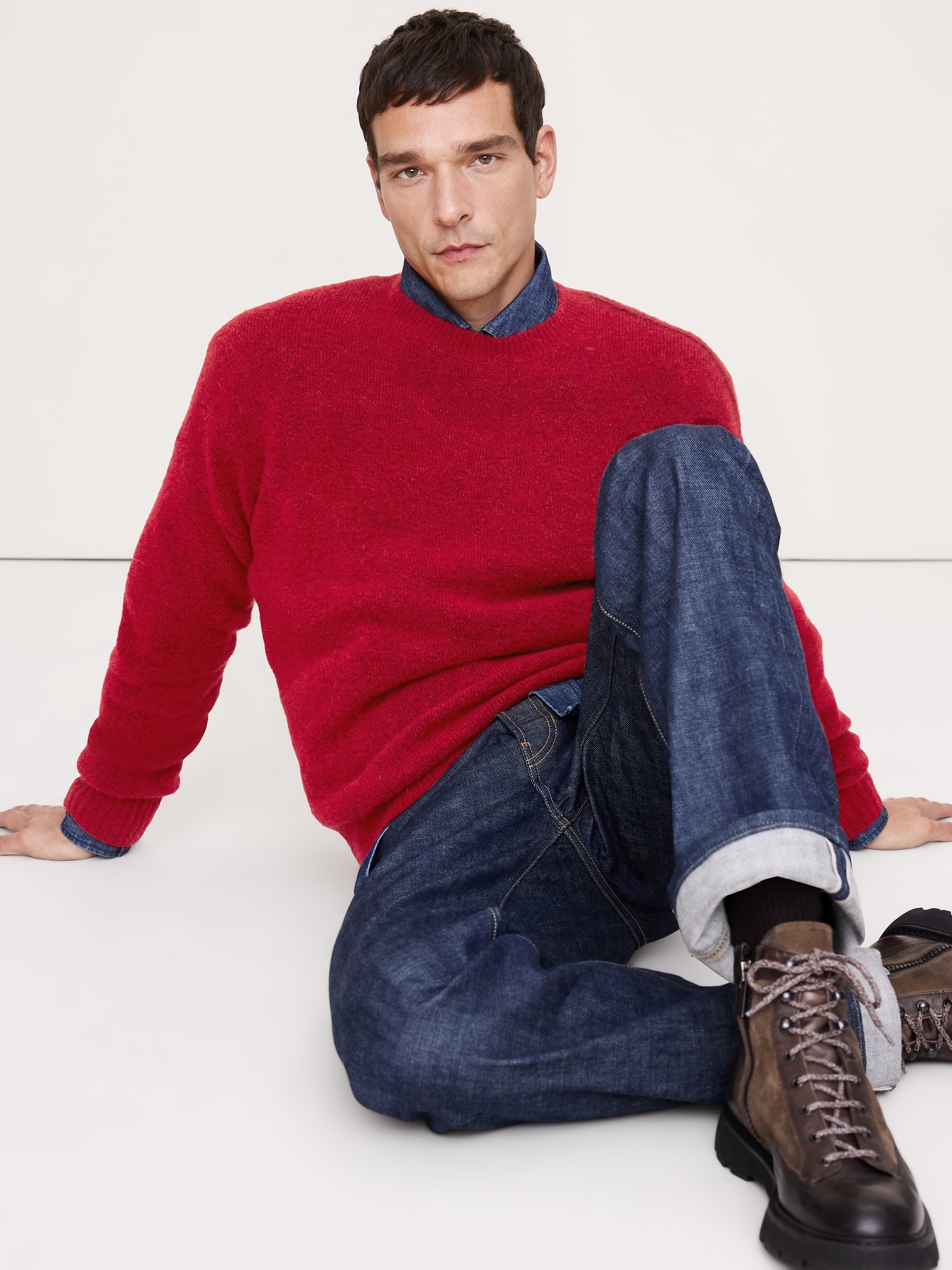 Fuzzy Crew-Neck Sweater - Antique Ruby Red