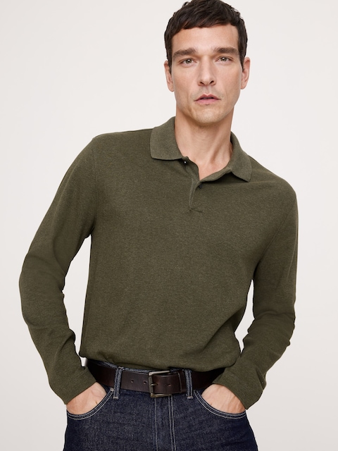 POLO À MANCHES LONGUES EN TISSU LUXUEUX