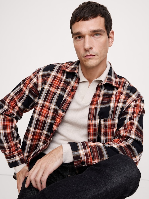 SURCHEMISE EN FLANELLE TEXTURÉE COUPE DÉCONTRACTÉE