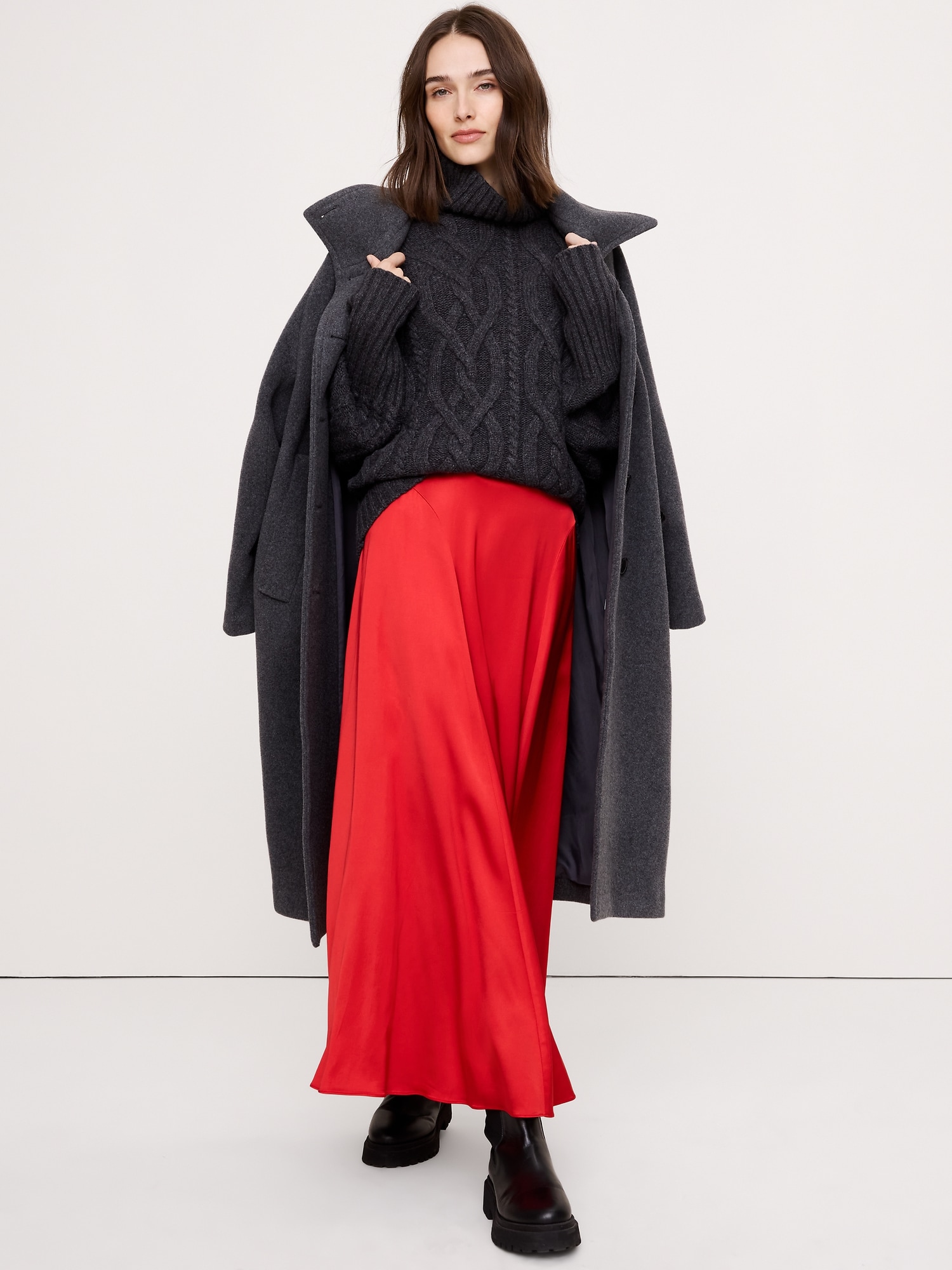 Stretch-Satin Maxi Skirt - Aperitivo Red