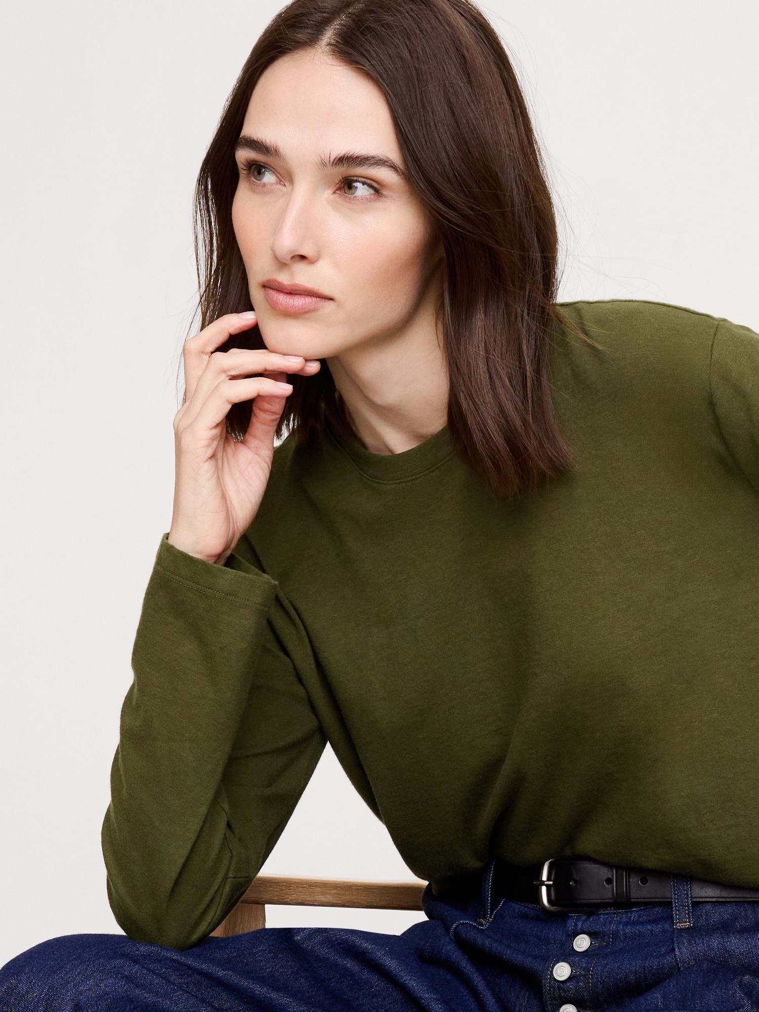 Image number 1 showing, Cotton Slub Long-Sleeve Boyfriend T-Shirt