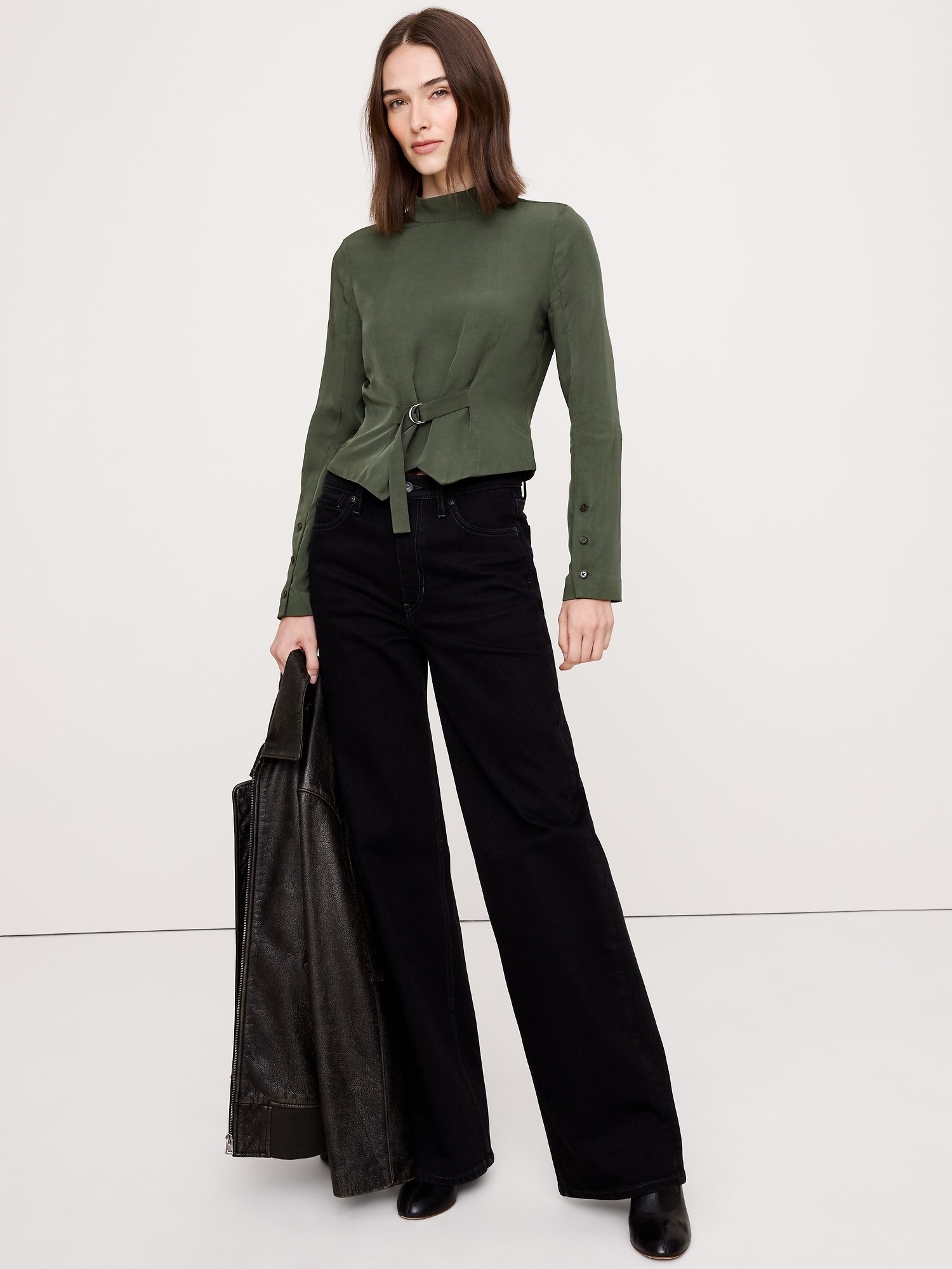 Drapey Mock-Neck Top - Yosemite Green