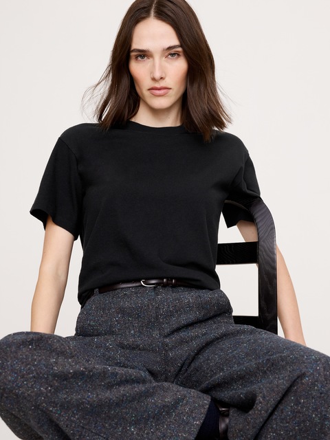 T-SHIRT EN COTON FLAMMÉ, COUPE BOYFRIEND