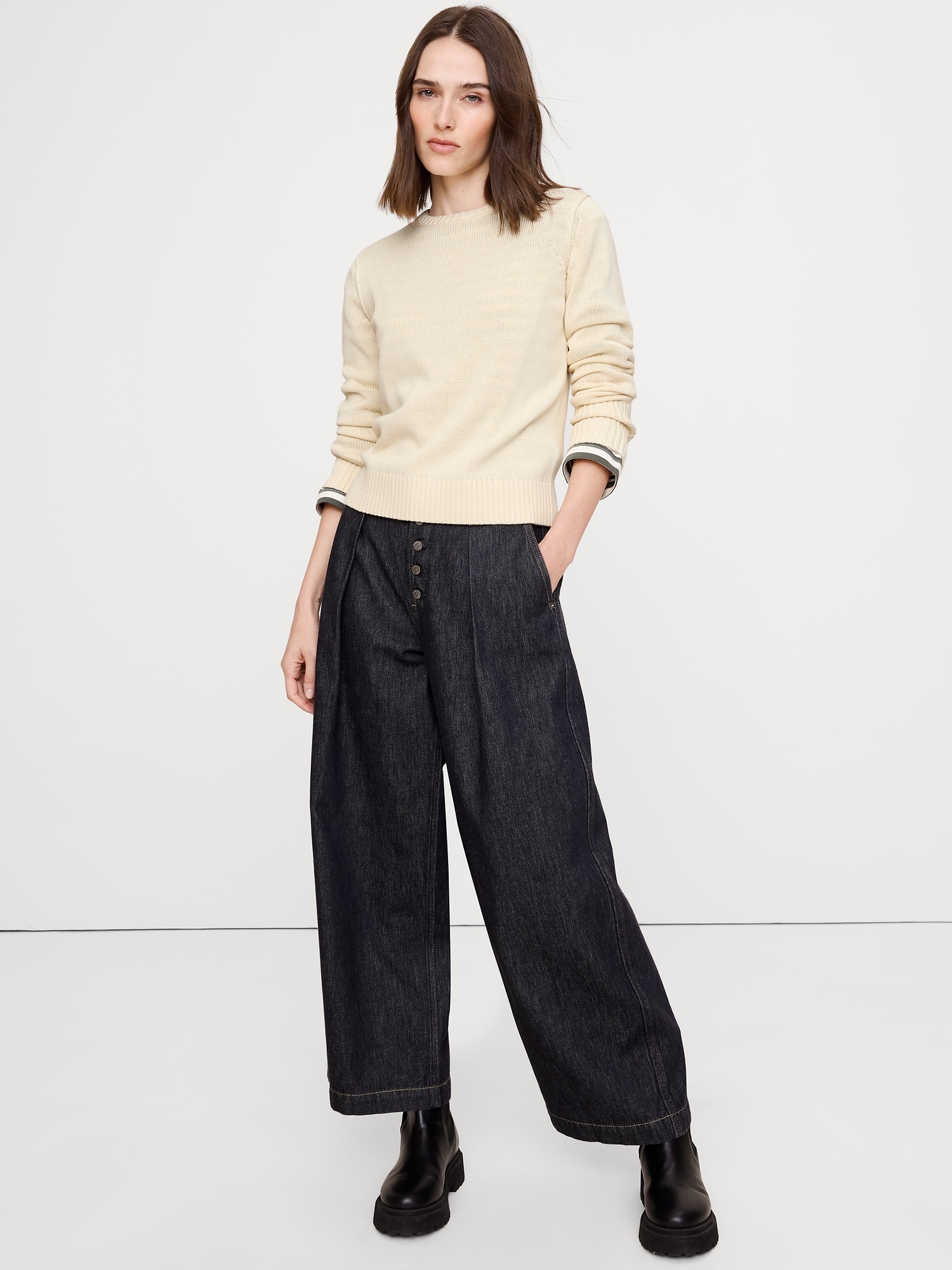 Cotton-Silk Crew-Neck Sweater - Cream