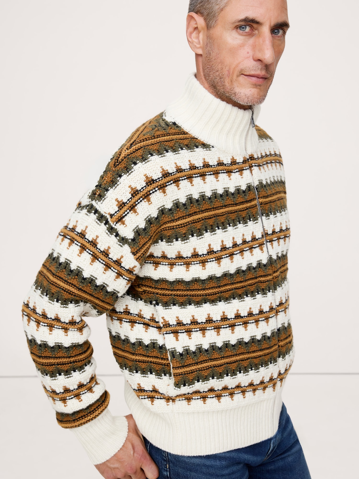 Veste-chandail en mélange de laine mérinos à motif jacquard - Multicolore