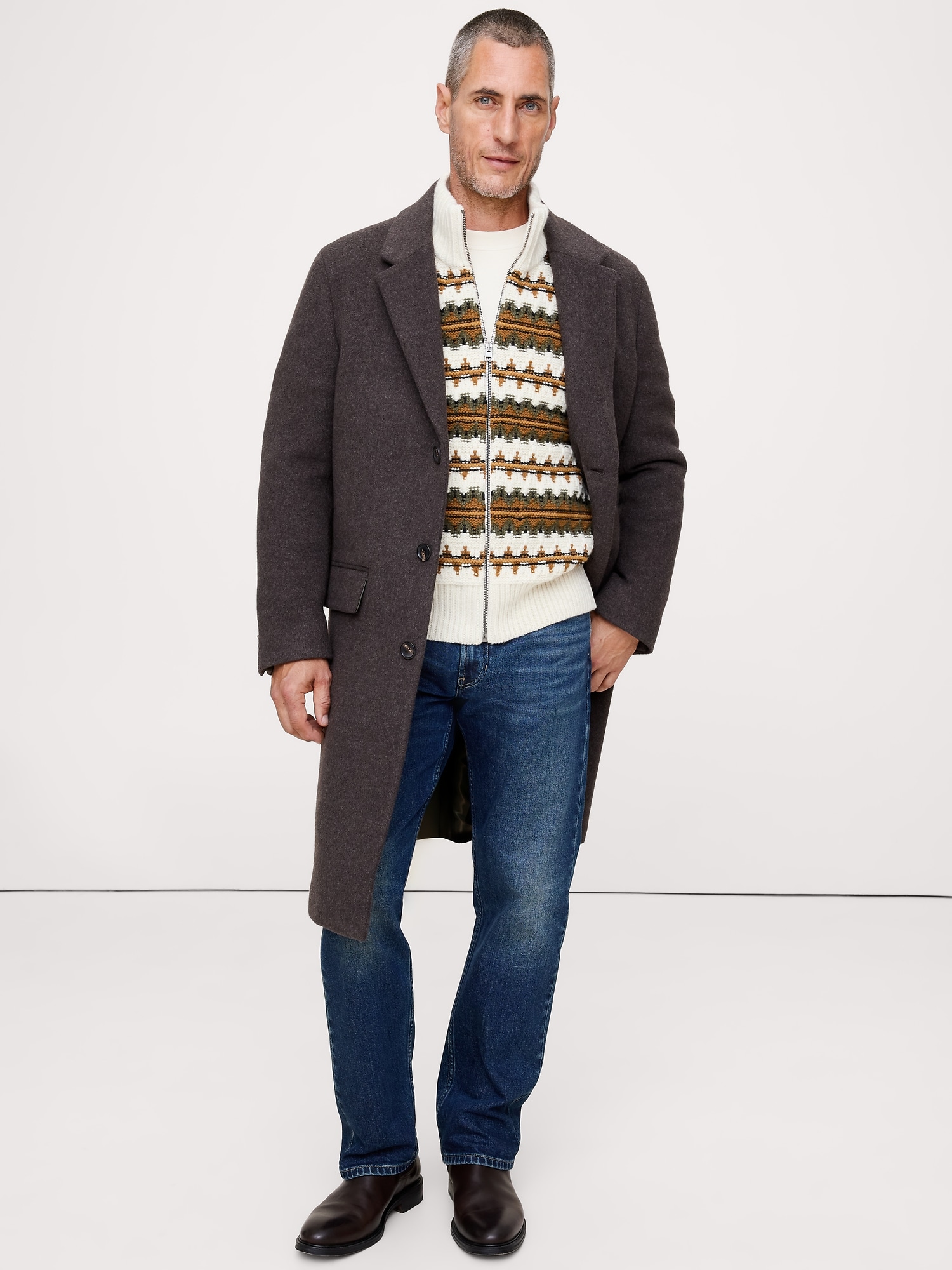 L'image numéro 3 présente Veste-chandail en mélange de laine mérinos à motif jacquard