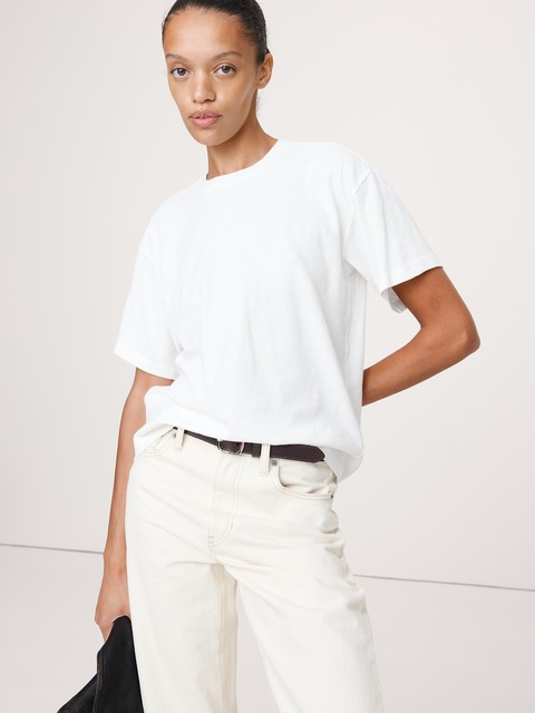T-SHIRT EN COTON FLAMMÉ, COUPE BOYFRIEND