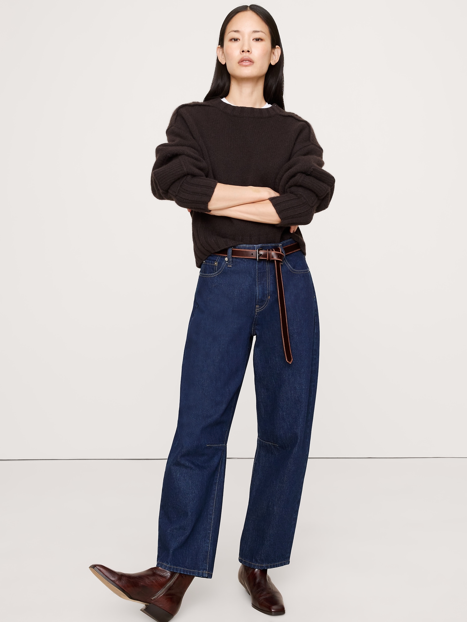 Ceinture en cuir d’aspect usé - Brun Acajou