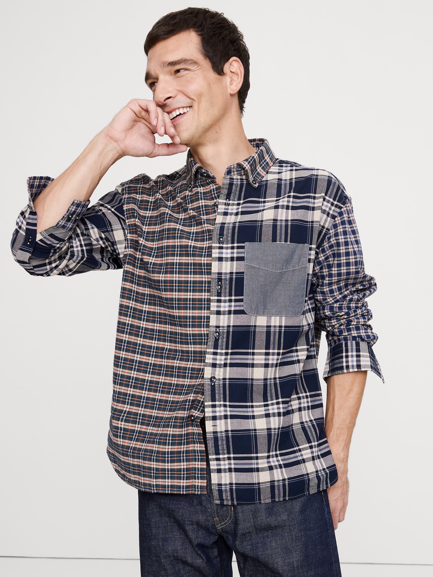 Image number 1 showing, Relaxed-Fit Patchwork Oxford Shirt