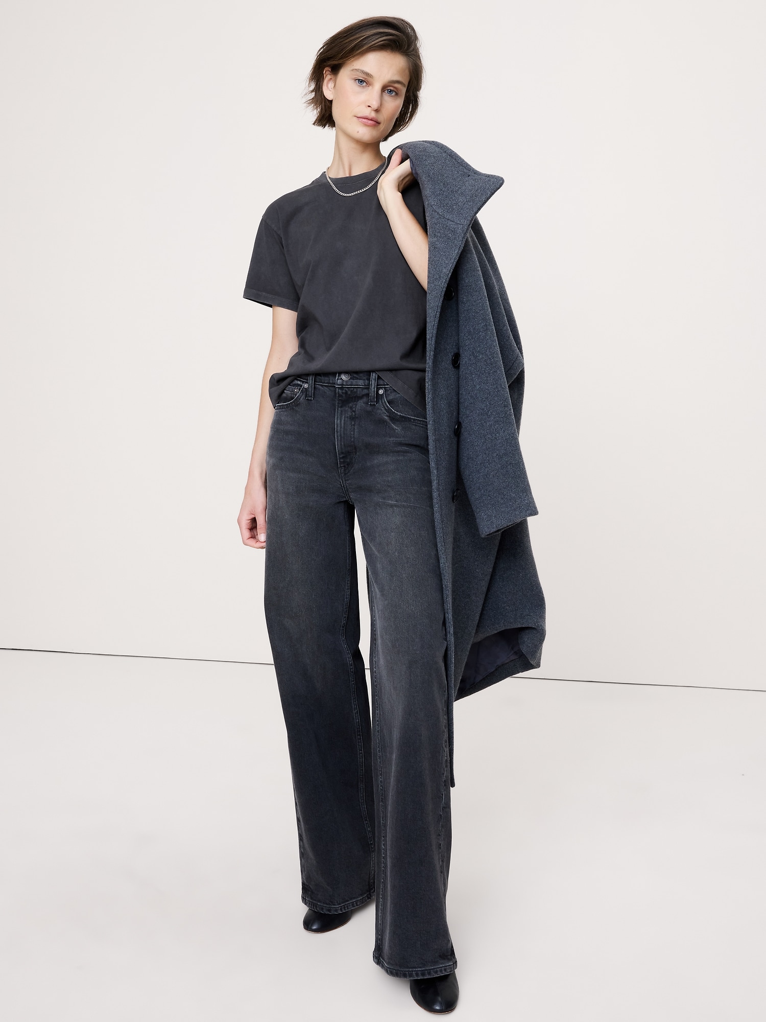 T-shirt en coton, coupe boyfriend rétro - Noir Charbon