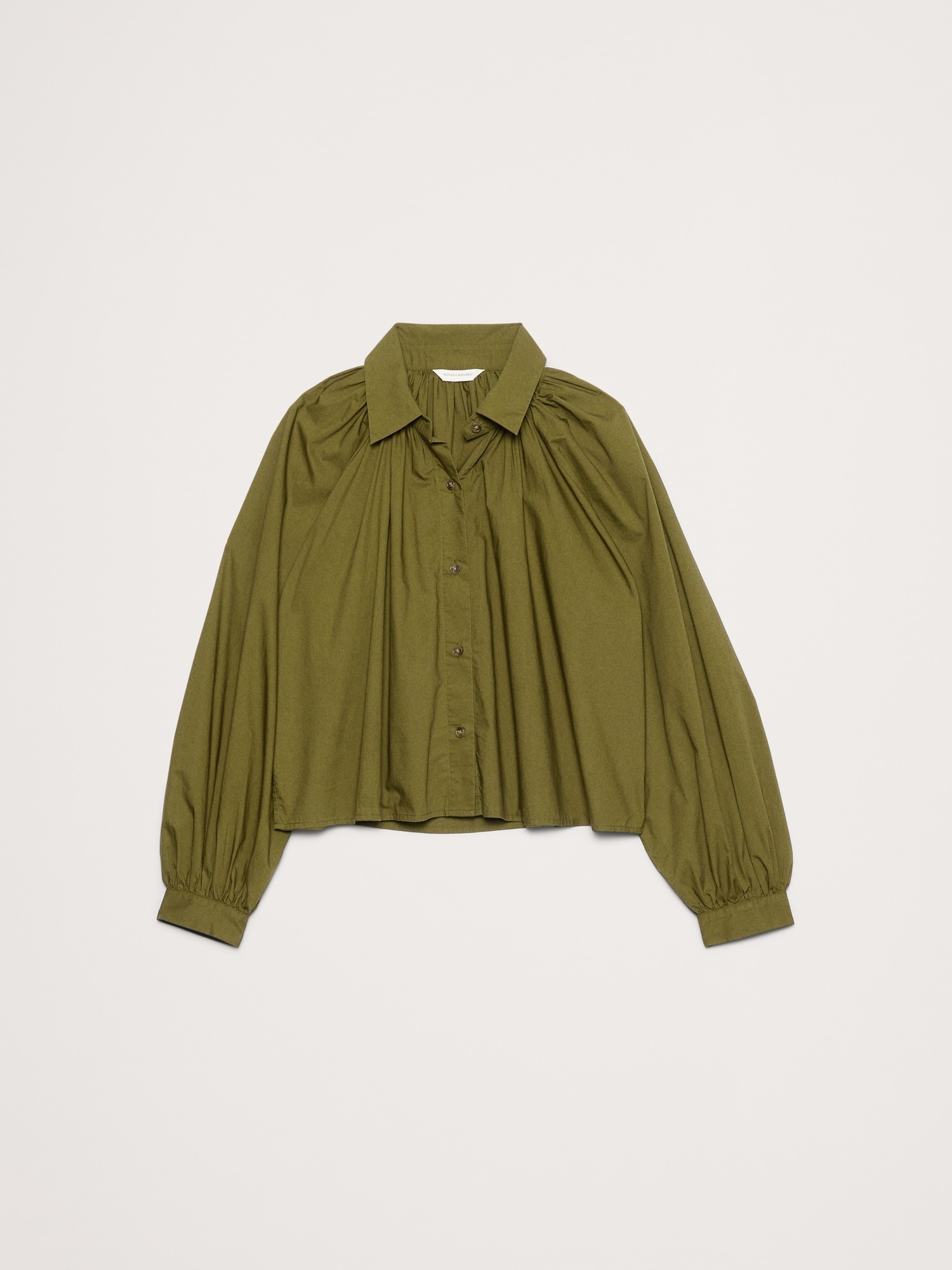 Cotton Poplin Balloon-Sleeve Shirt