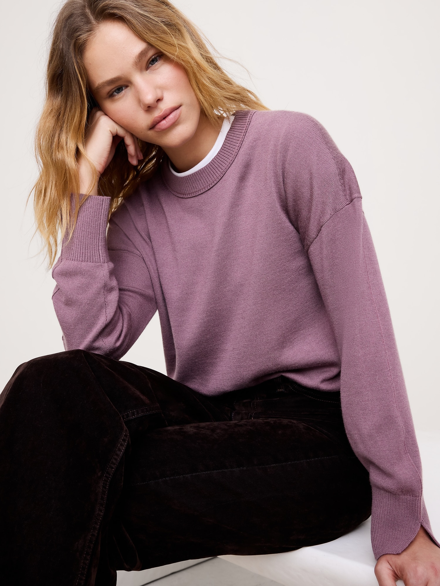 Merino Crew-Neck Sweater - Mauve Sky