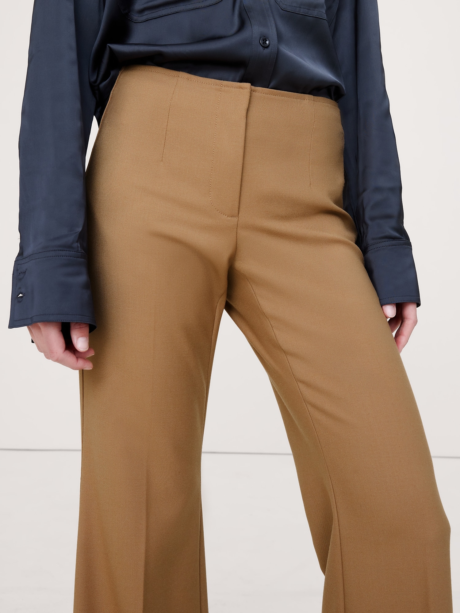 Image number 4 showing, Mid-Rise Flare Stretch Wool-Blend Pant