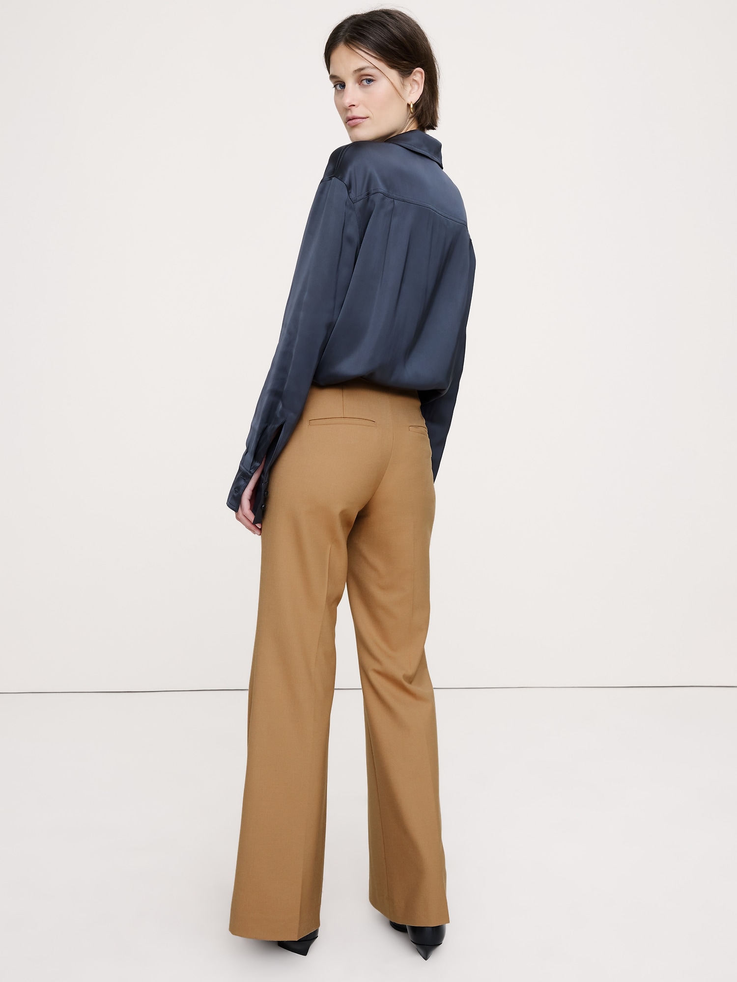 Image number 3 showing, Mid-Rise Flare Stretch Wool-Blend Pant