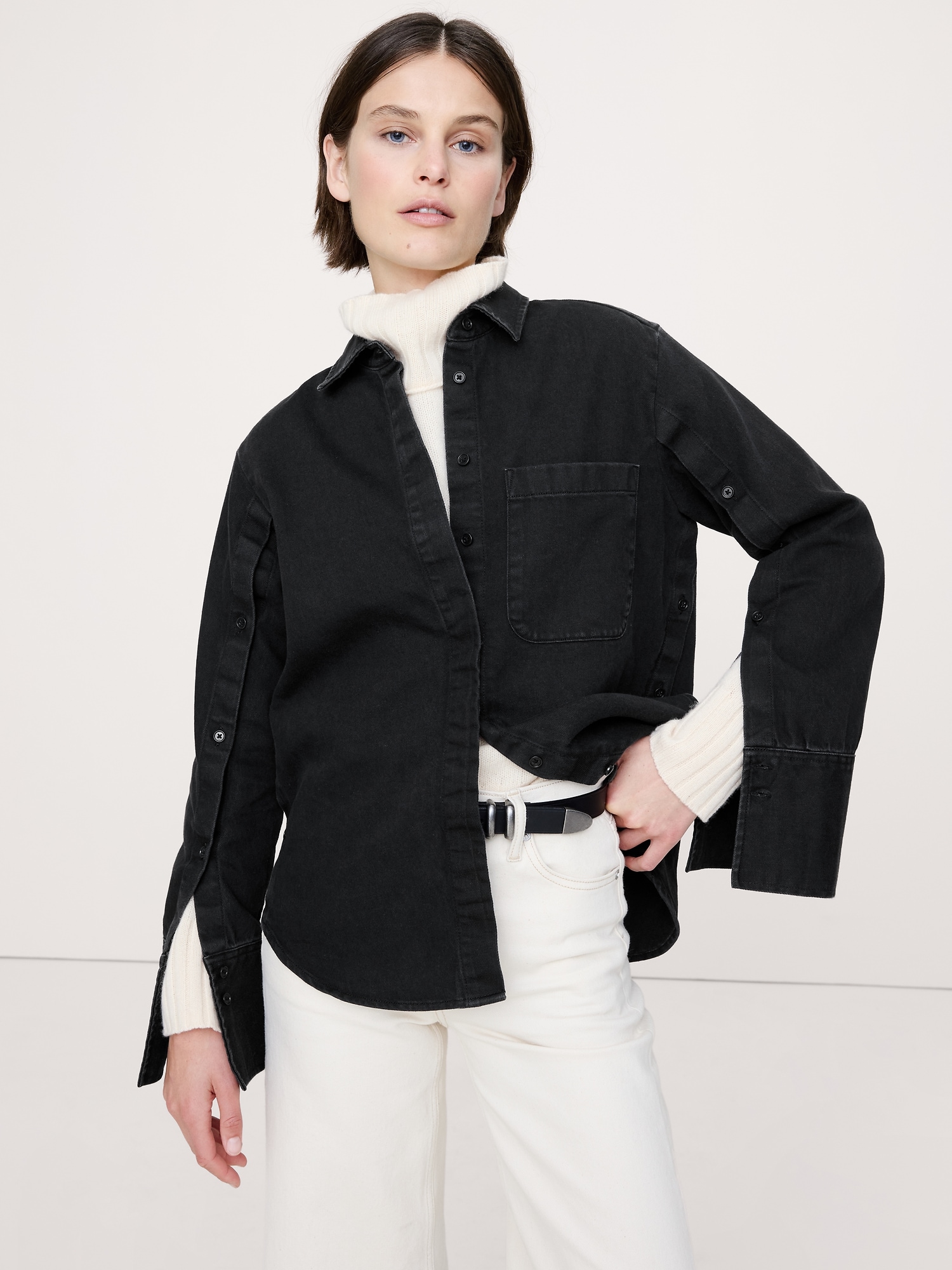 Chemise en denim à manches boutonnées