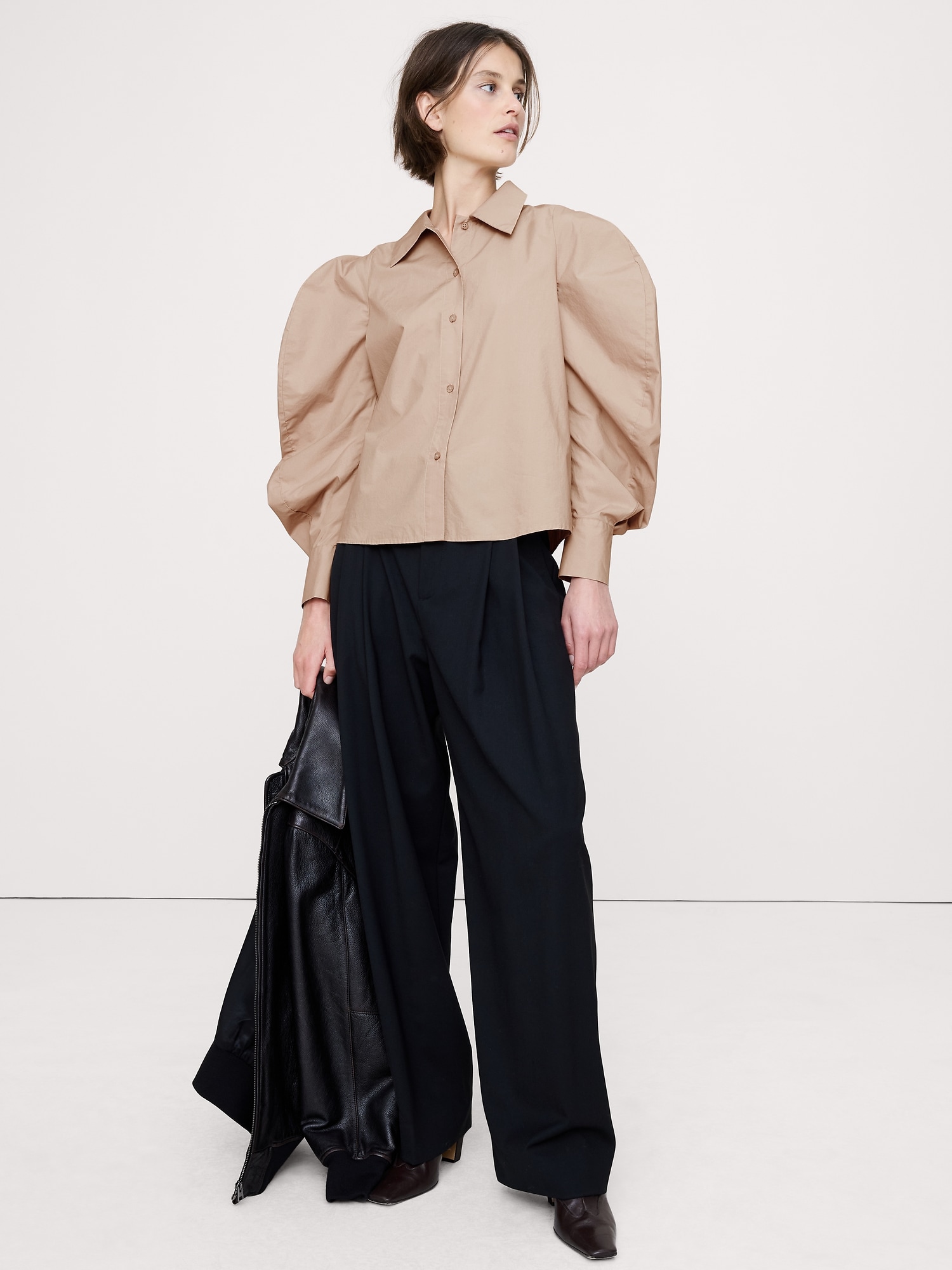 Image number 1 showing, Cotton Poplin Volume-Sleeve Shirt
