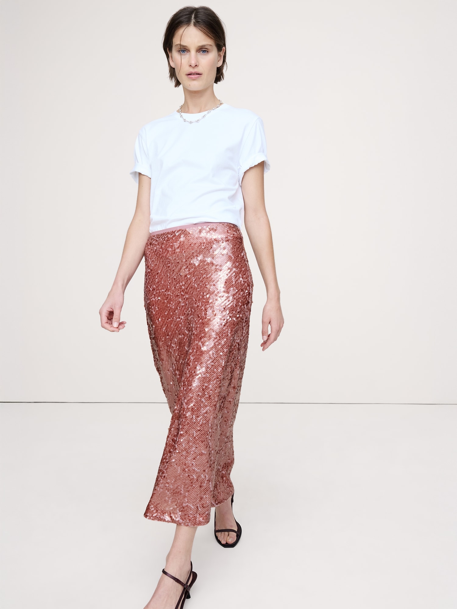 Bias-Cut Sequin Maxi Skirt - Frosted Plum