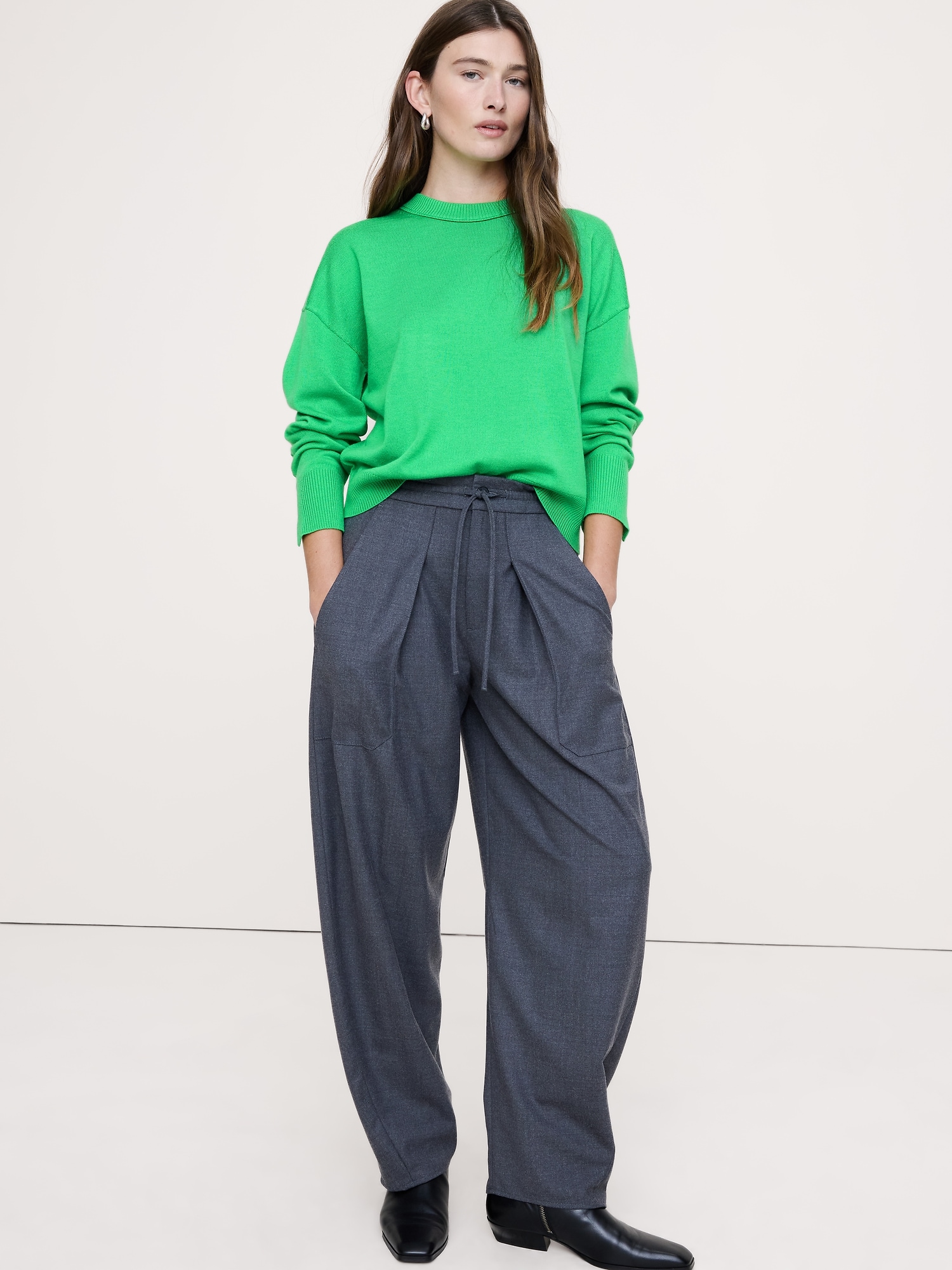 Chandail ras du cou en laine mérinos - Vert Jade