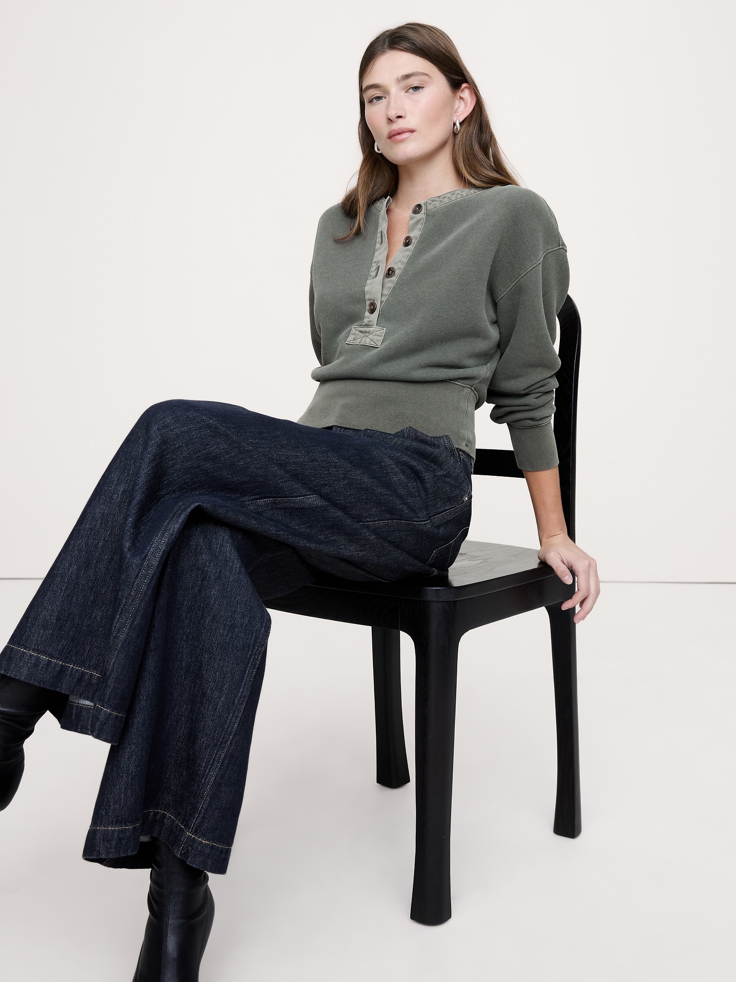 Chandail henley en molleton bouclette