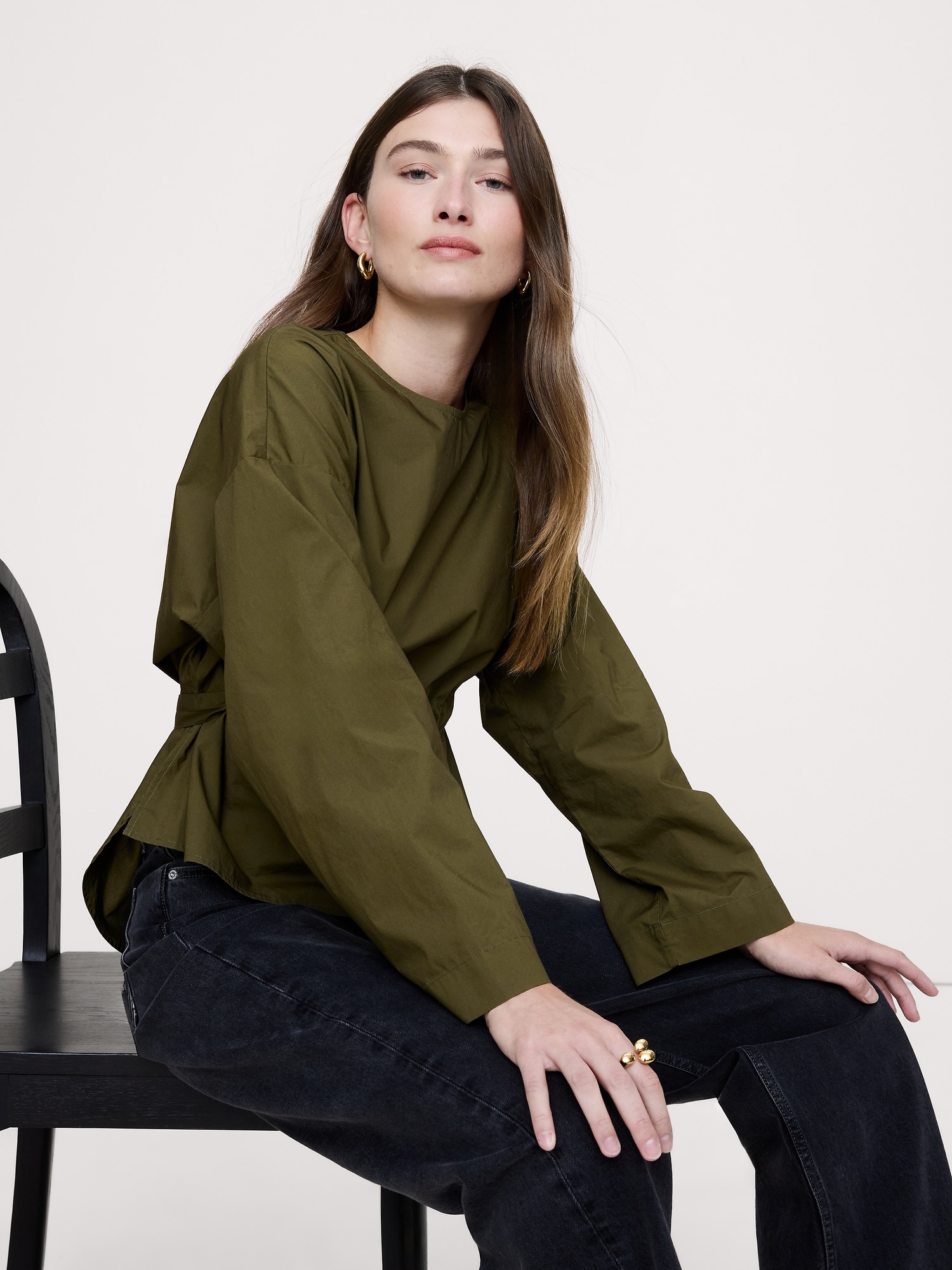 Image number 7 showing, Cotton Poplin Cinch-Waist Top