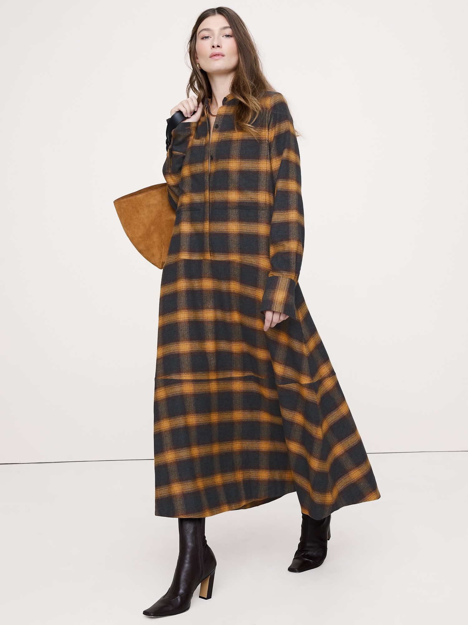 Cotton Trapeze Shirtdress - Flannel Taupe