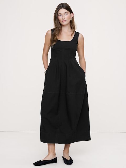 ROBE MI-LONGUE COUPE BARIL EN POPELINE DE COTON EXTENSIBLE