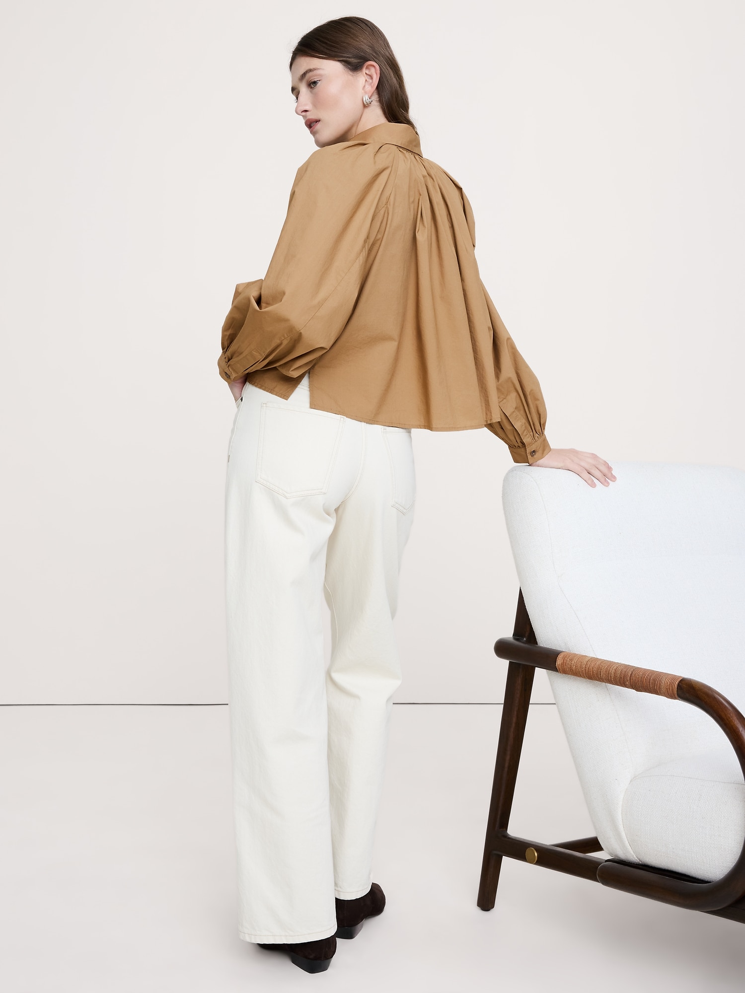 Image number 8 showing, Cotton Poplin Balloon-Sleeve Shirt