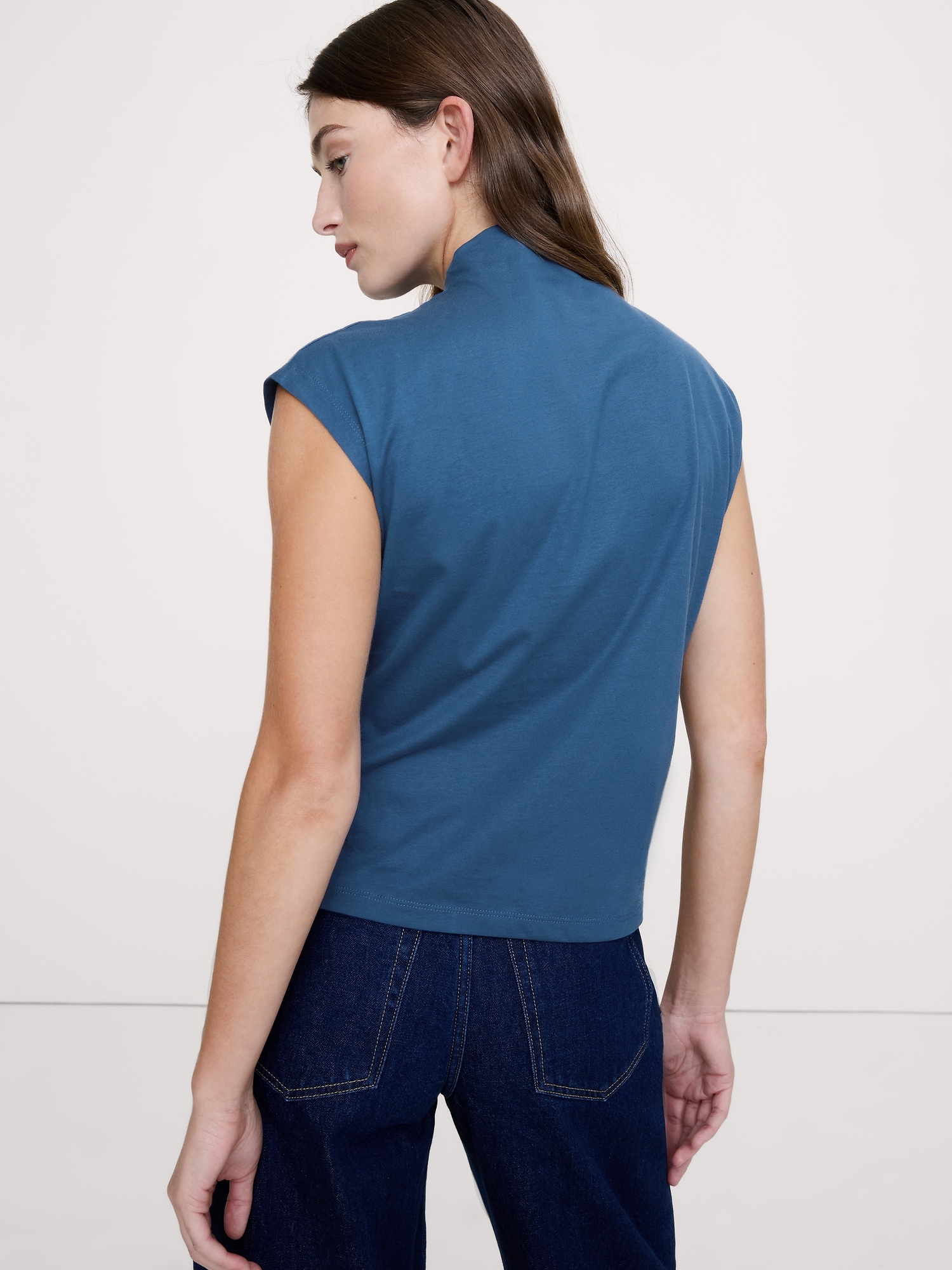 Image number 2 showing, Silky Cotton Mock-Neck Top