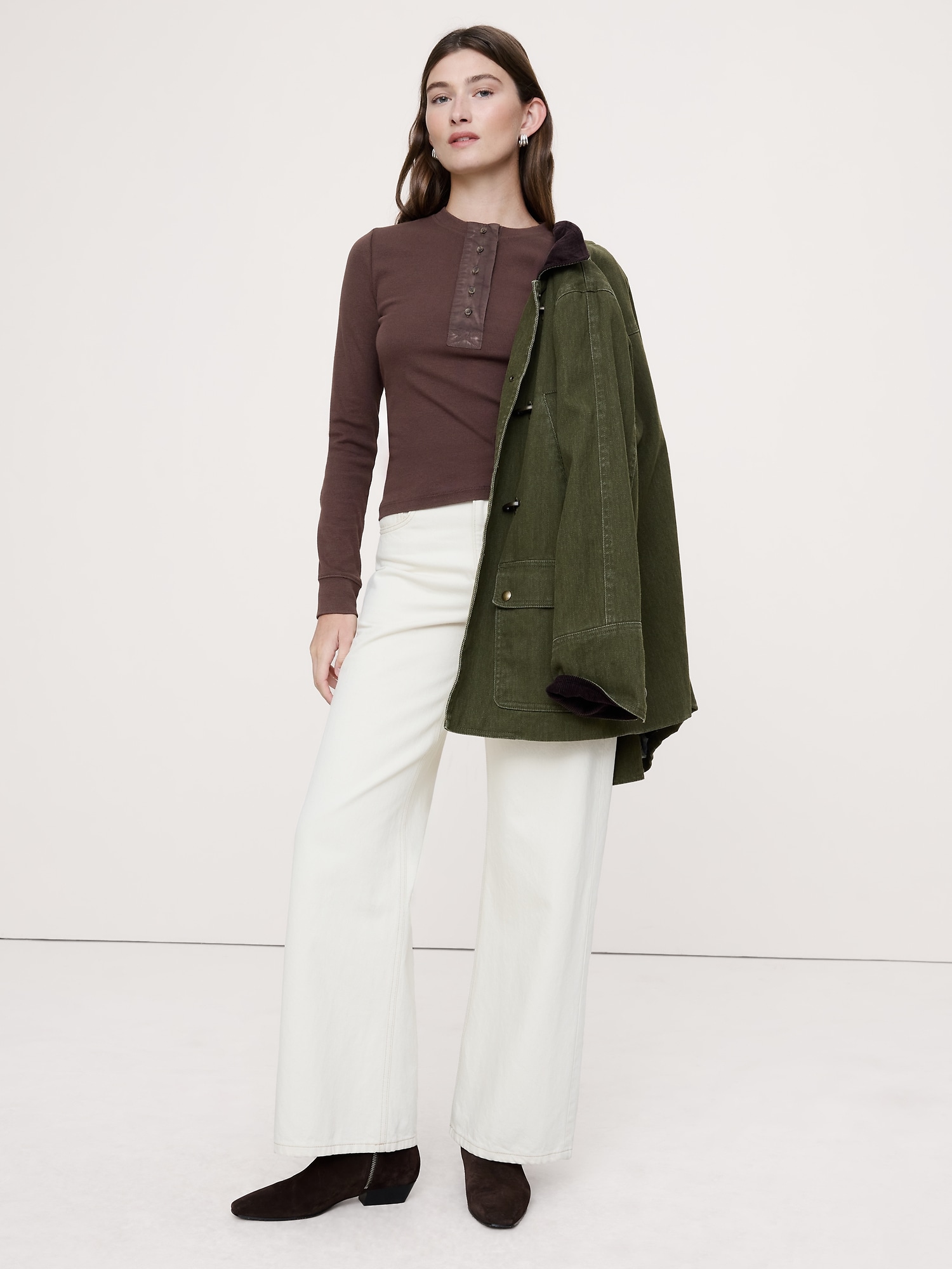 Ribbed Henley T-Shirt - Molasses