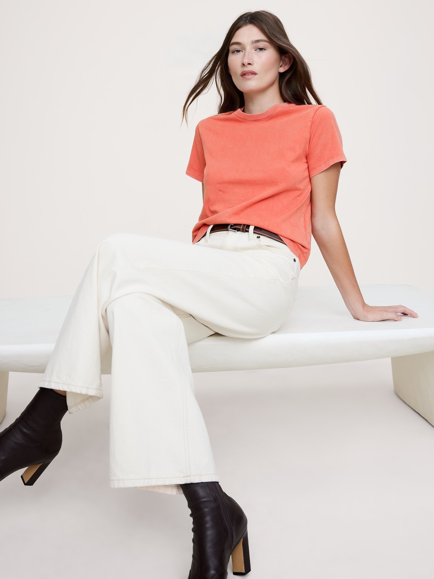 Vintage Cotton Crew-Neck T-Shirt - Harbor Sunset Orange