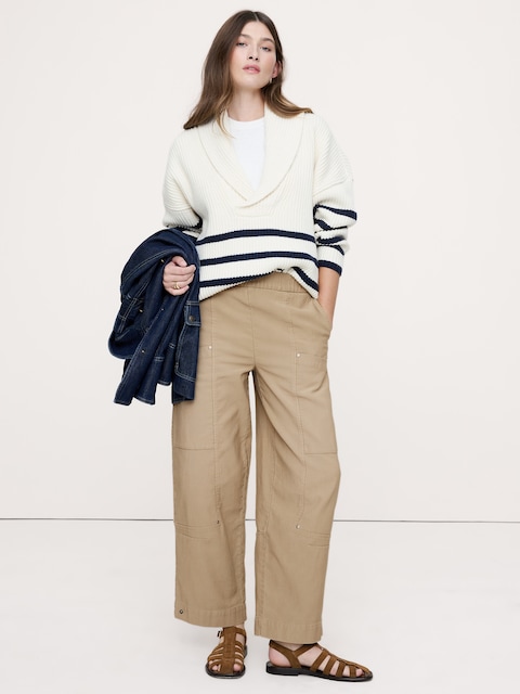 PANTALON À JAMBE LARGE ET À TAILLE EXTENSIBLE EN VELOURS CÔTELÉ BEDFORD