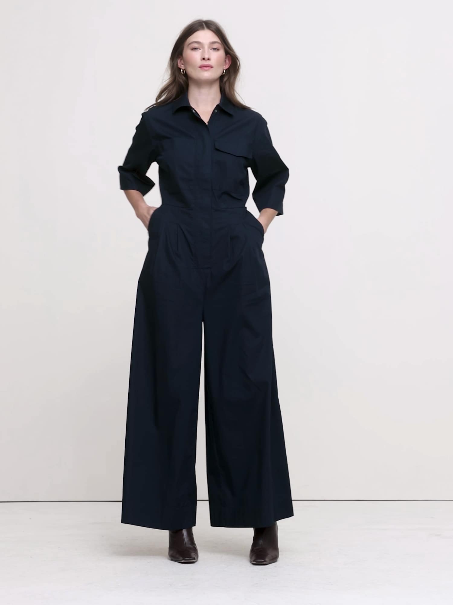 Stretch-Cotton Wide-Leg Utility Jumpsuit