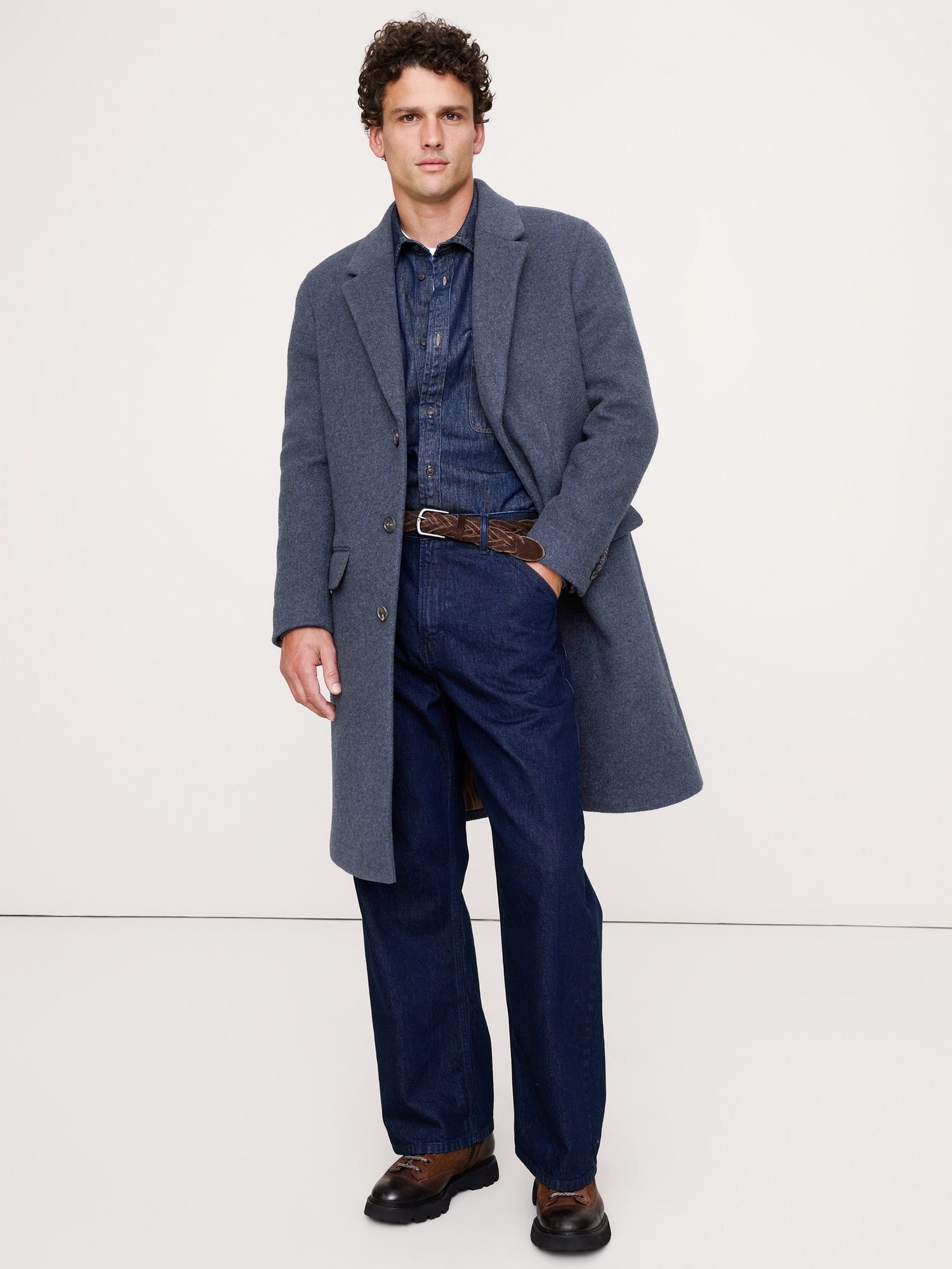 Manteau en laine melton italienne - Bleu Marine