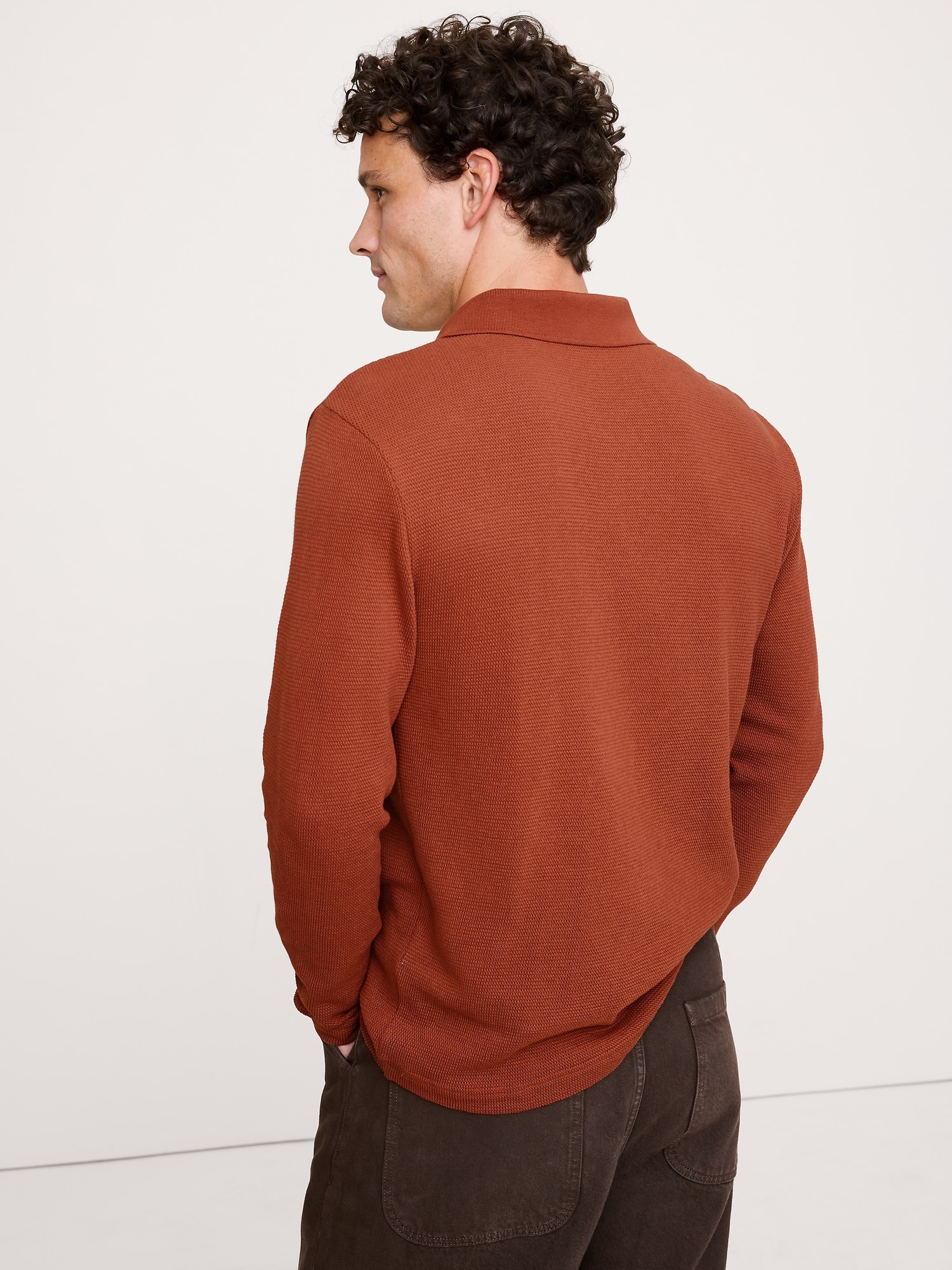 Image number 2 showing, Cotton Mesh Long-Sleeve Polo