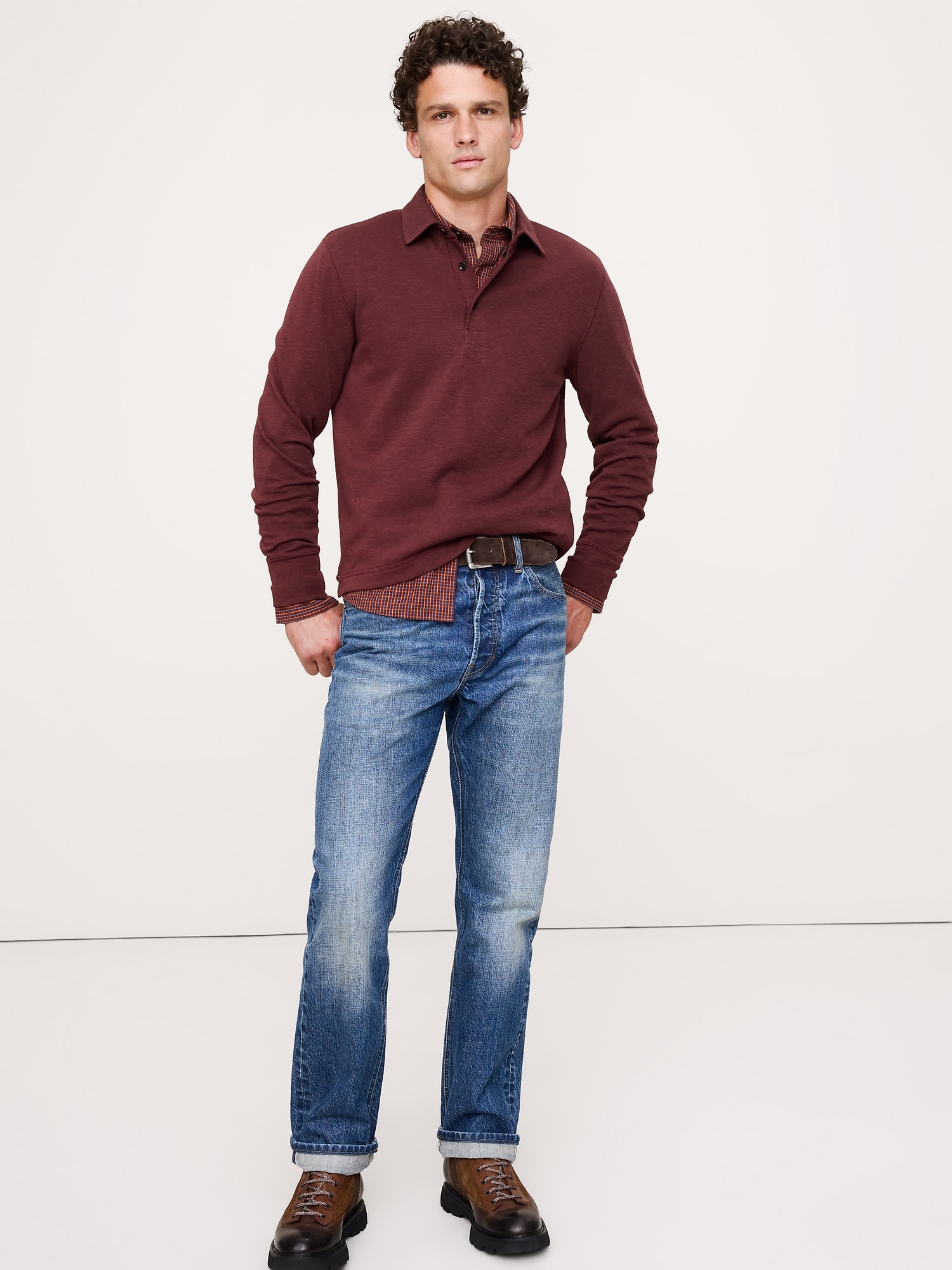 Slub Double-Knit Polo - Redwood Burgundy