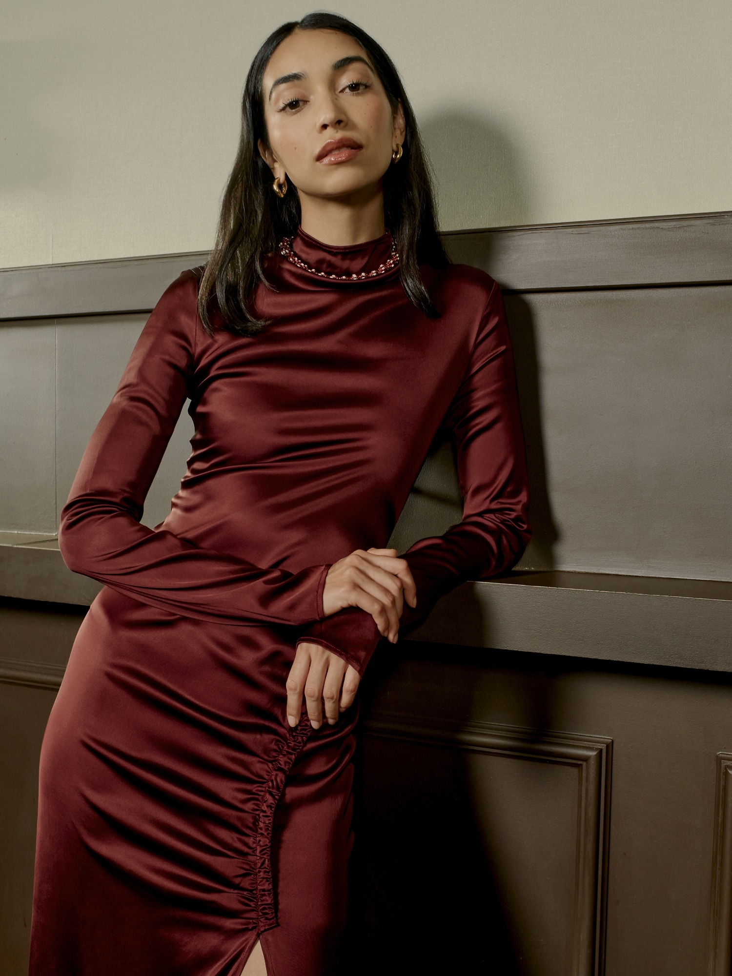 Image number 5 showing, Stretch-Satin Ruched Maxi Dress