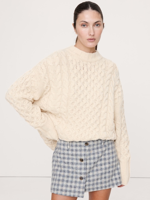 Italian Merino-Blend Cable Tunic Sweater