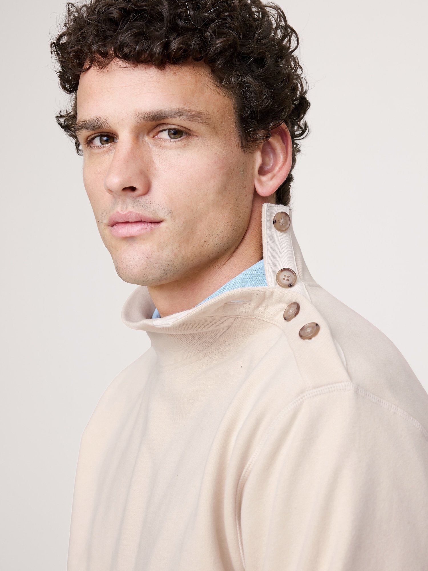 Image number 3 showing, French Terry Button-Shoulder Sweatshirt