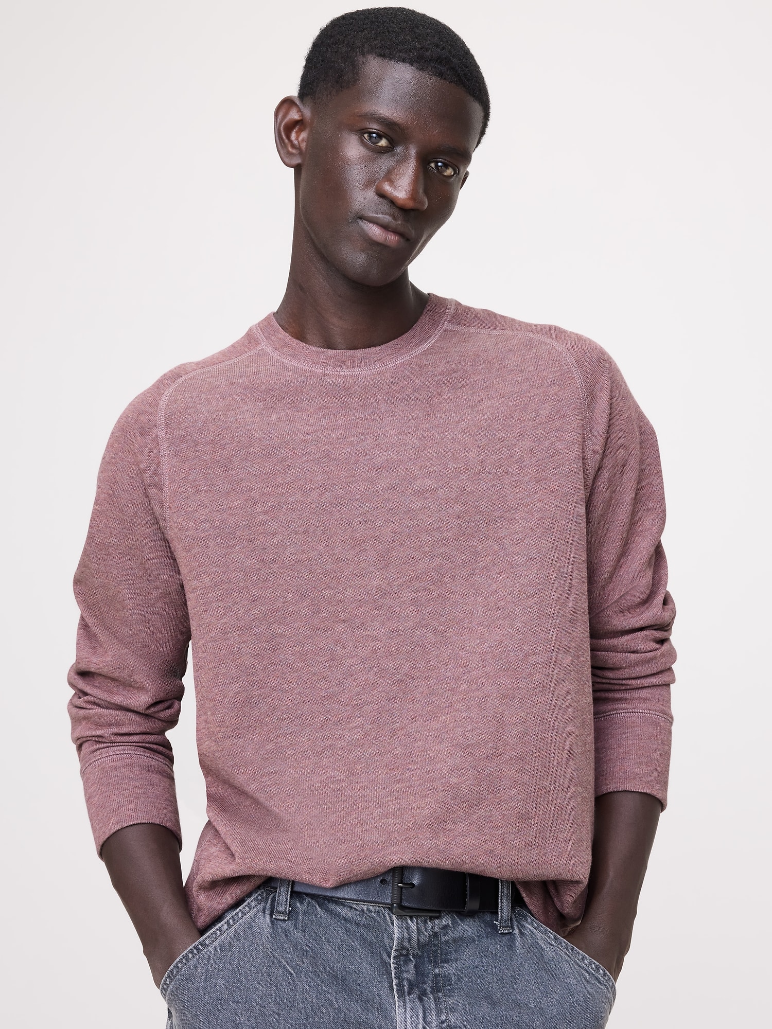 T-shirt ras du cou en tricot double de fil flammé - Rose Délavé