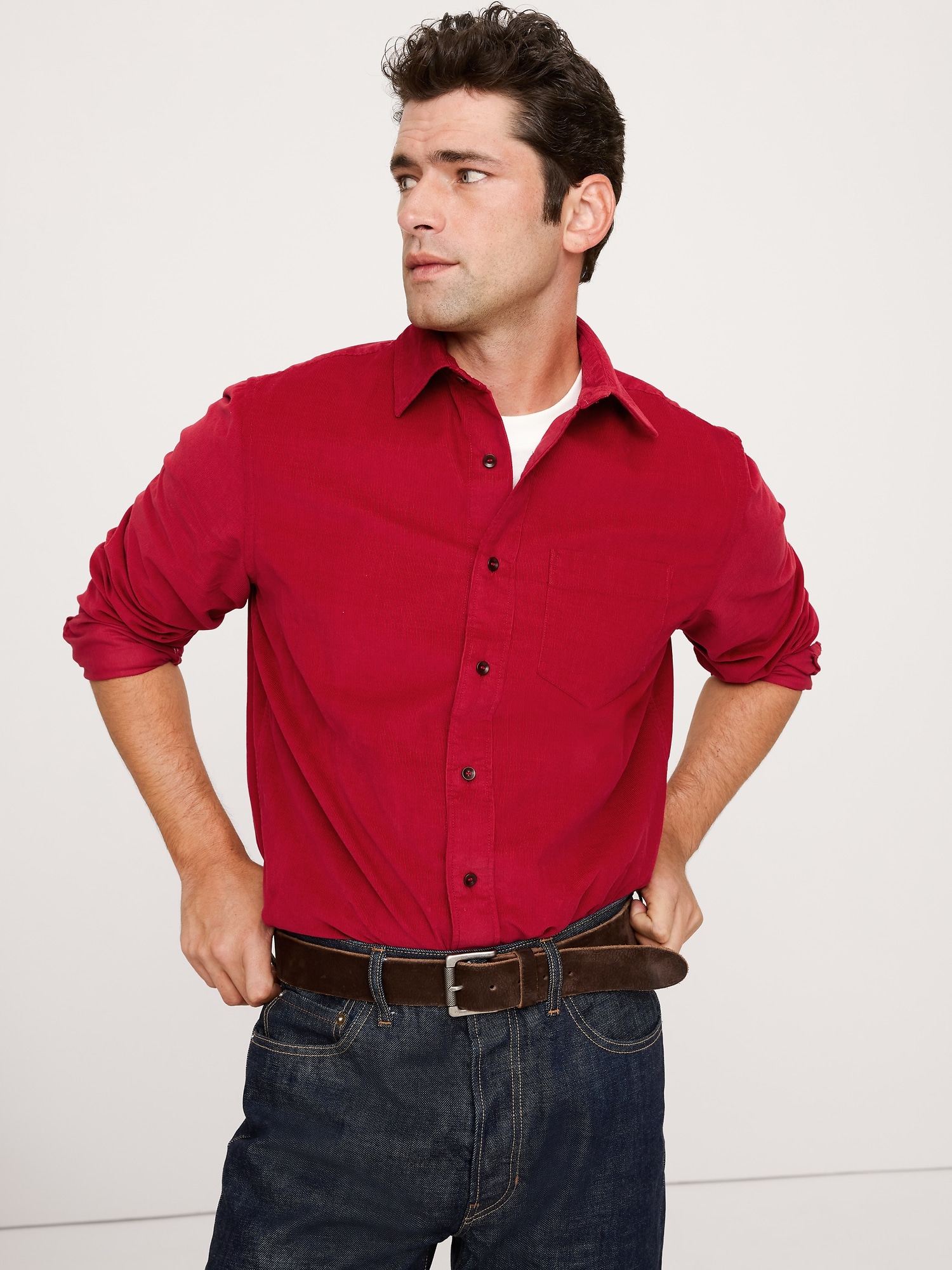 Chemise standard en velours côtelé - Rouge