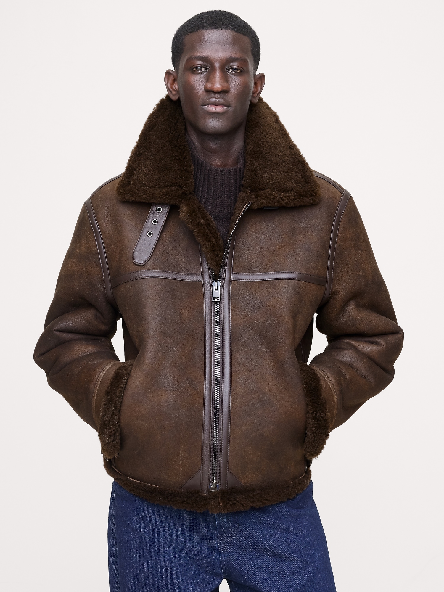Shearling Aviator Jacket - Dark Brown
