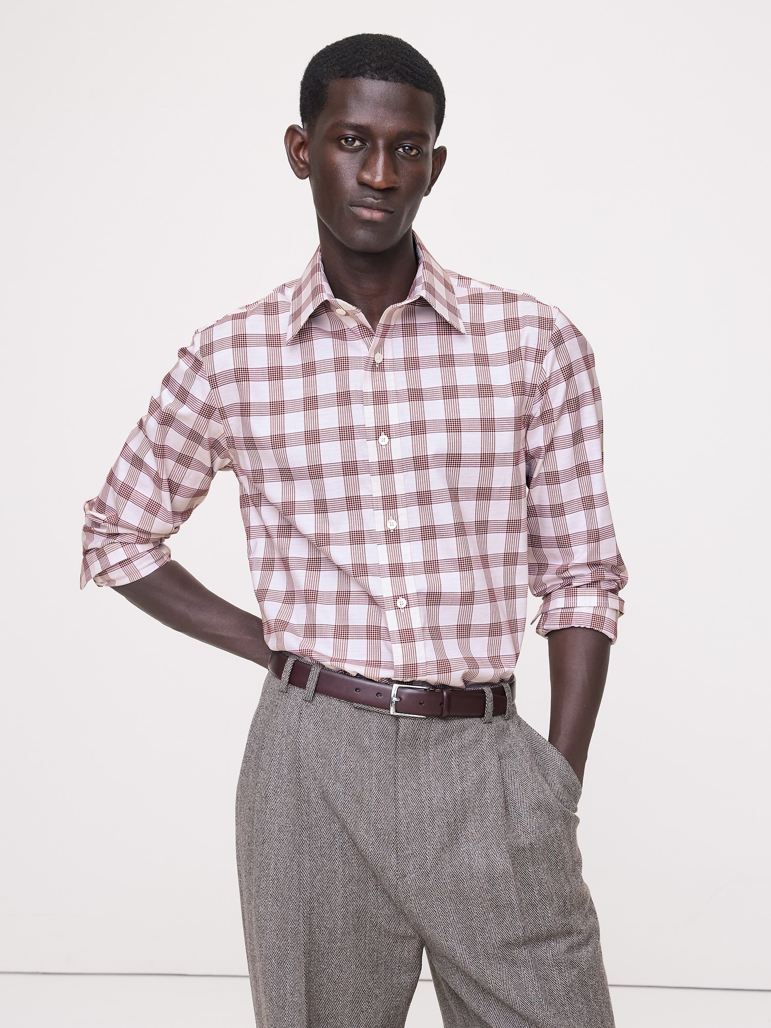 Slim-Fit Wrinkle-Resistant Dress Shirt - Bright White & Real Red
