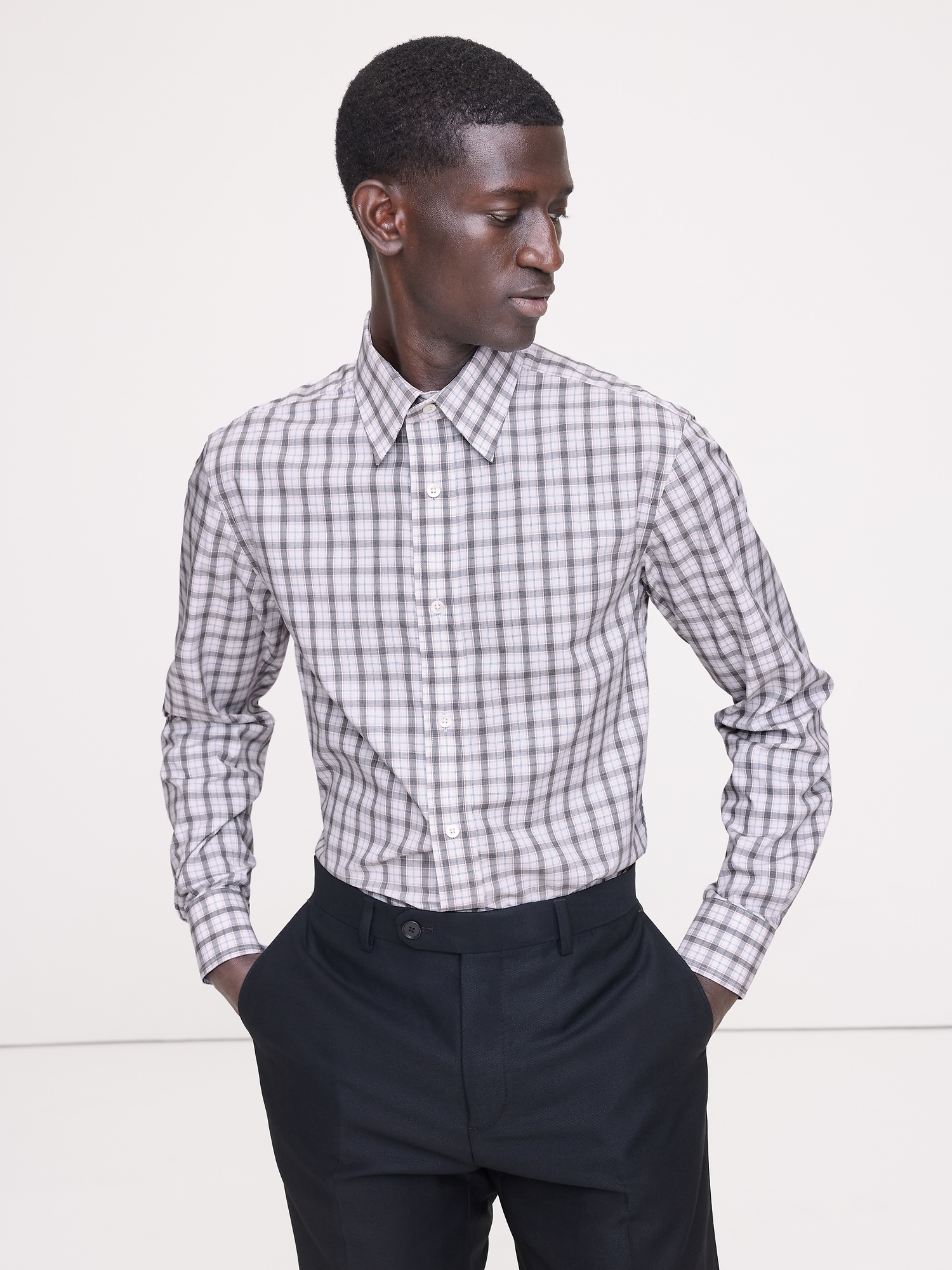 Chemise habillée ajustée infroissable - Jaune Et Gris