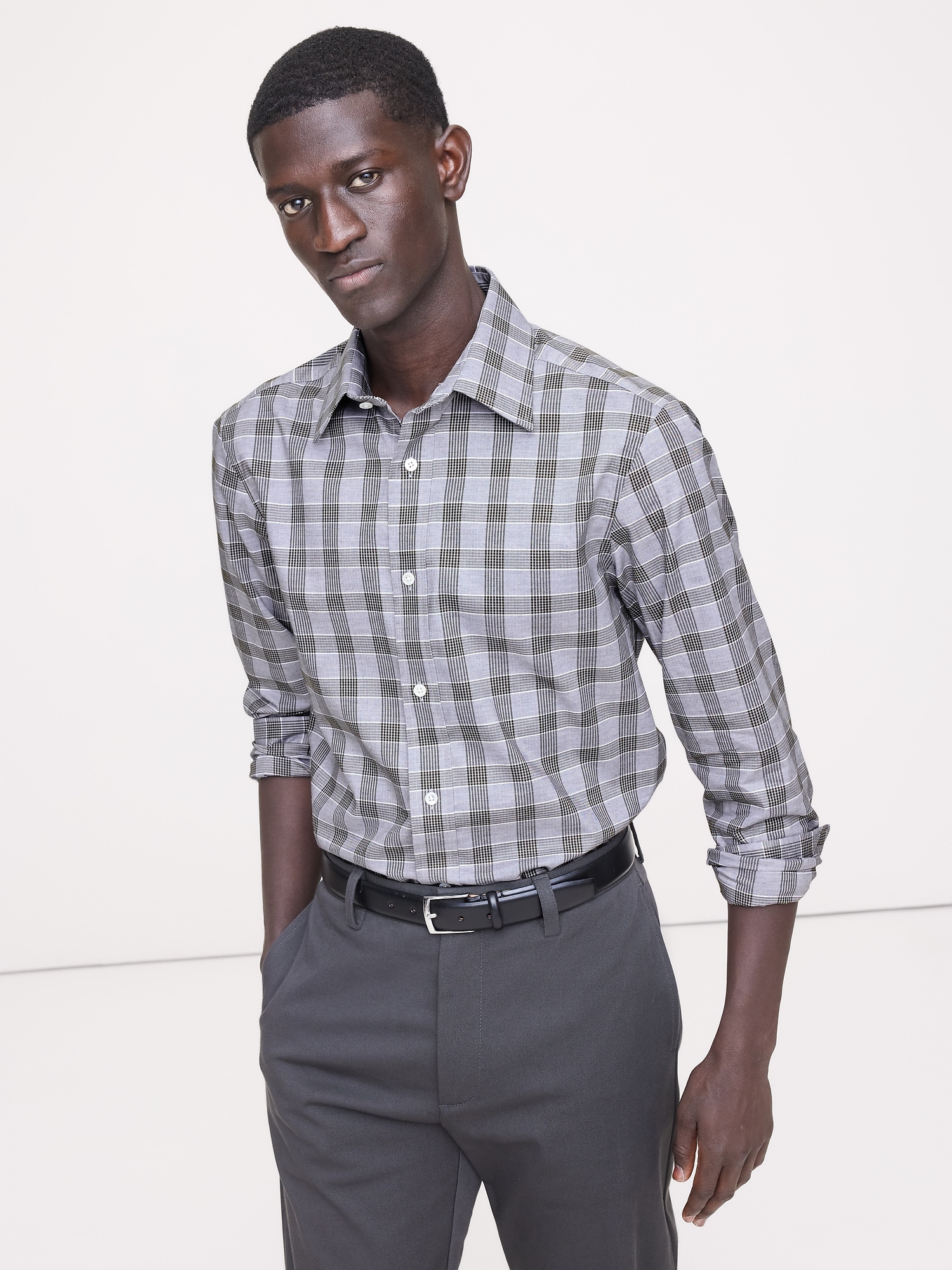 Chemise standard habillée infroissable - Vert Olive Et Gris
