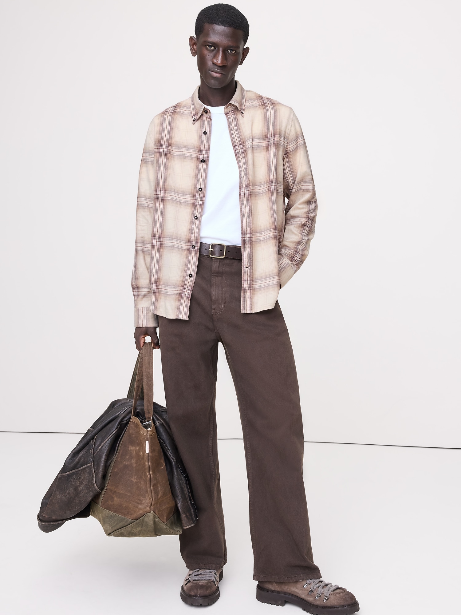 Chemise en flanelle à coupe standard - Carreaux Neutres