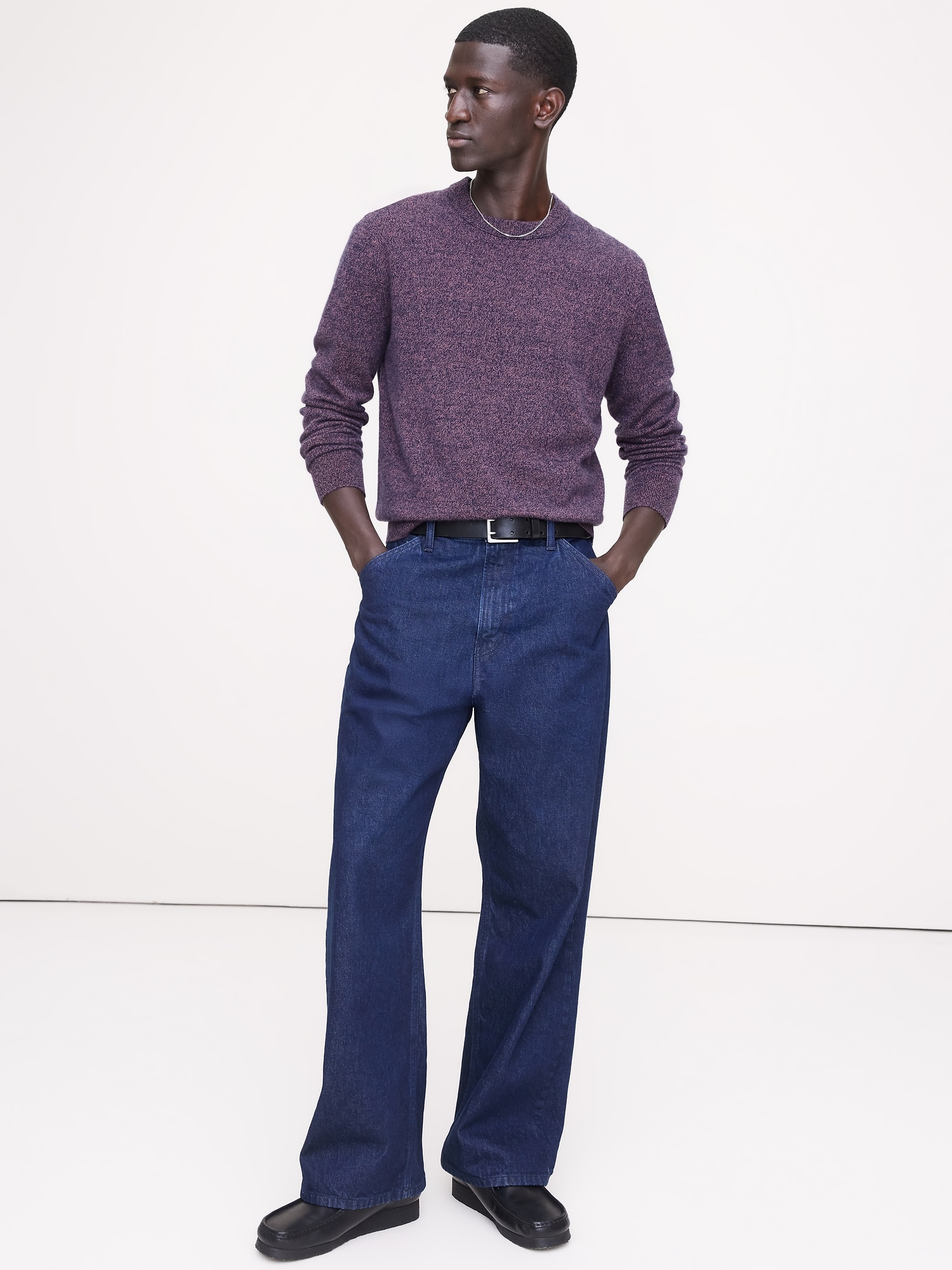 Cashmere Crew-Neck Sweater - Navy Blue & Pink