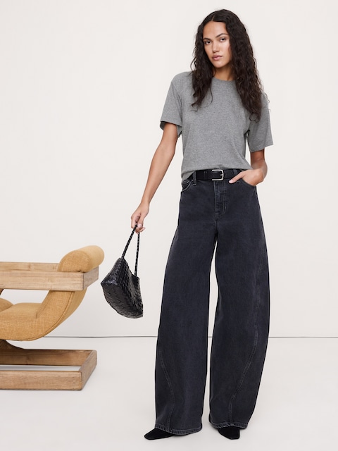 T-SHIRT EN COTON FLAMMÉ, COUPE BOYFRIEND
